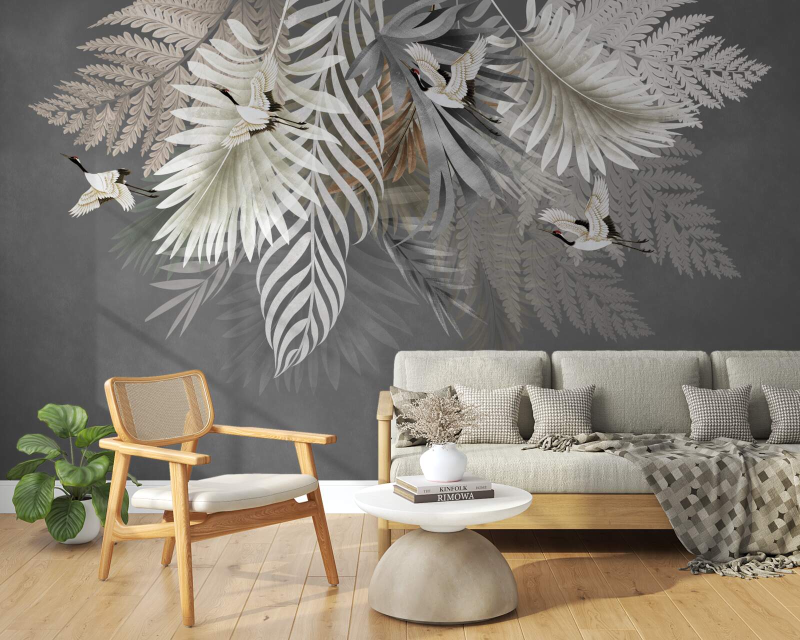 Fototapeta ogromne liście i pierzaste stworzenia