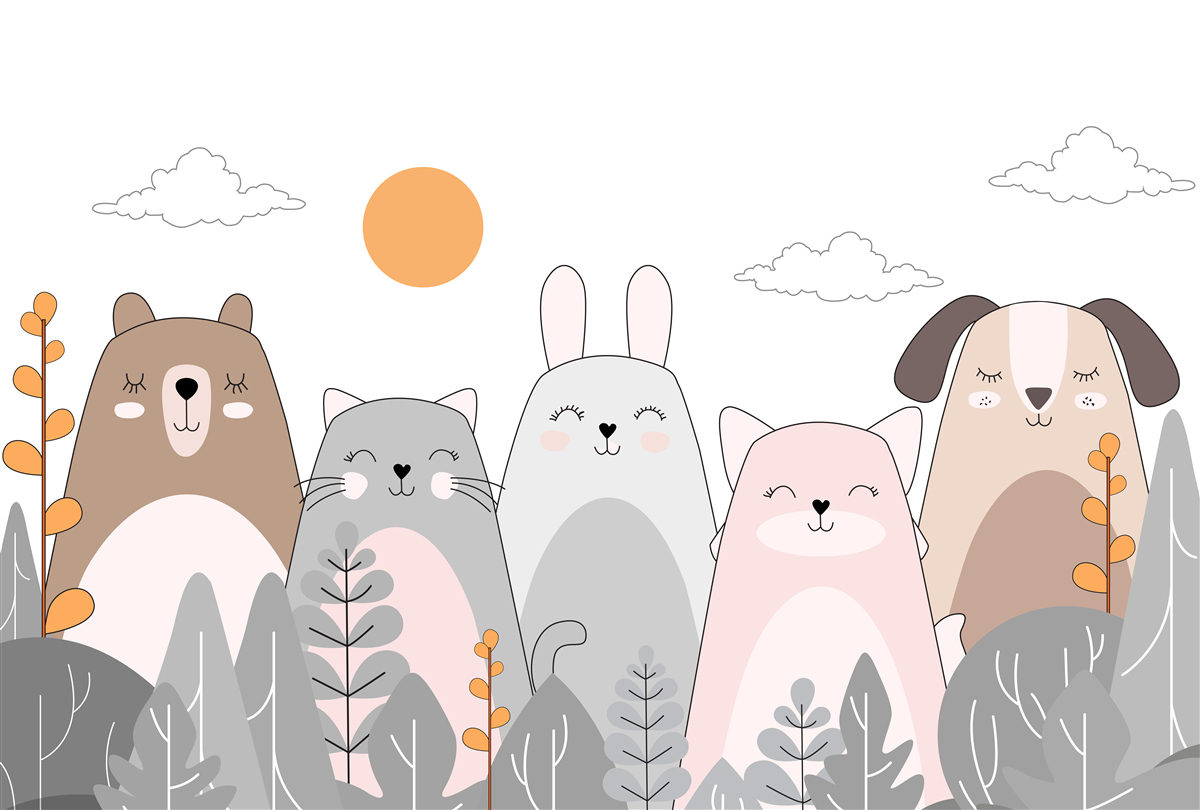 Fototapeta pięć radośnie uśmiechniętych zwierząt