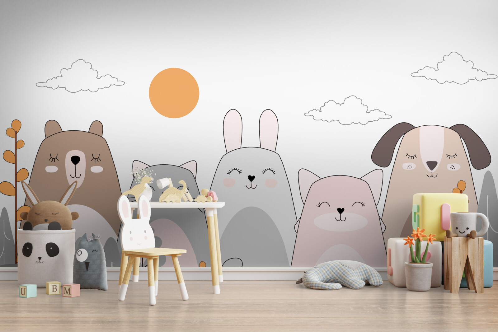 Fototapeta pięć radośnie uśmiechniętych zwierząt