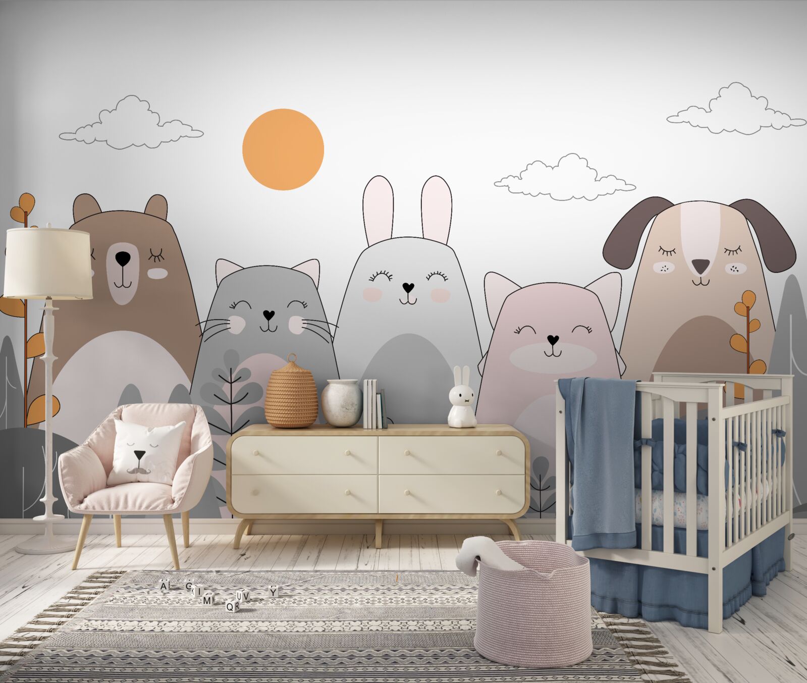 Fototapeta pięć radośnie uśmiechniętych zwierząt