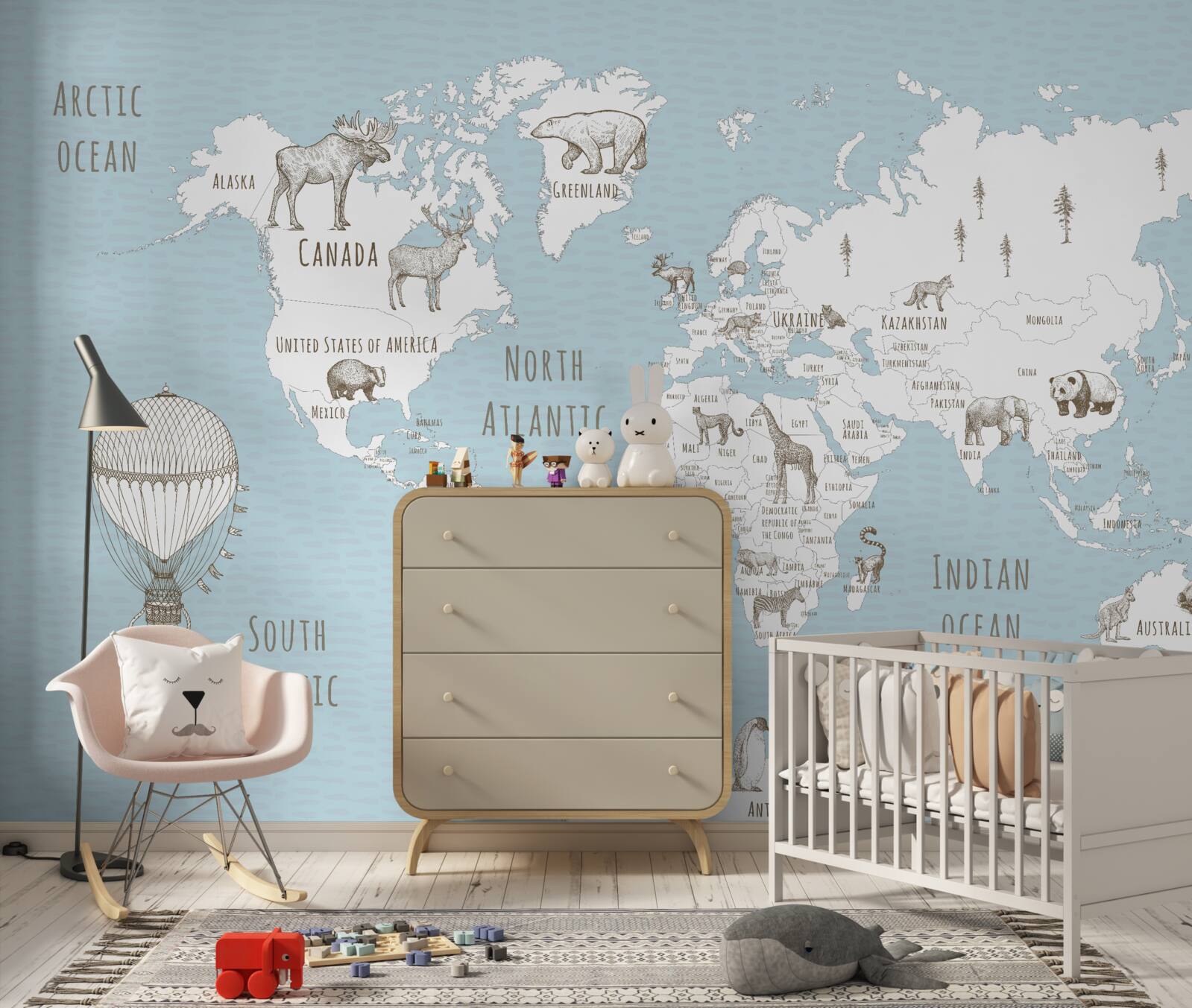 Fototapeta globus przedstawiający zwierzęta i obiekty latające