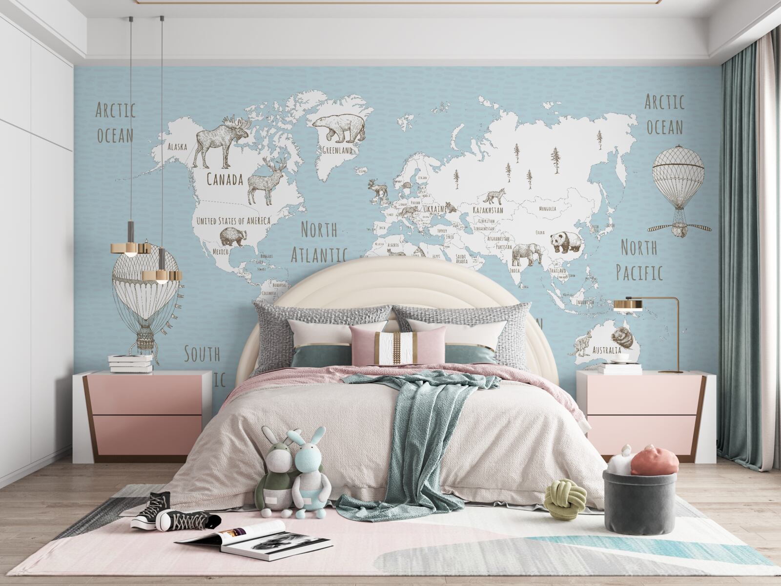 Fototapeta globus przedstawiający zwierzęta i obiekty latające