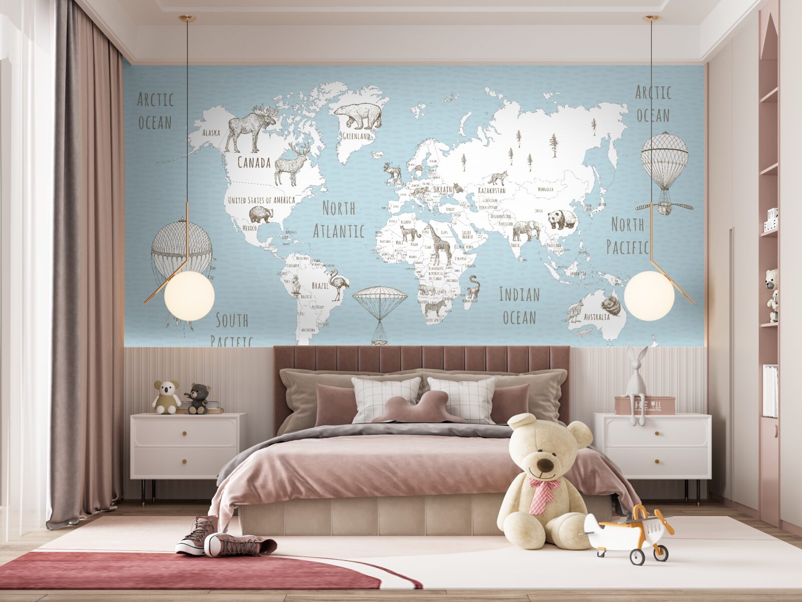 Fototapeta globus przedstawiający zwierzęta i obiekty latające