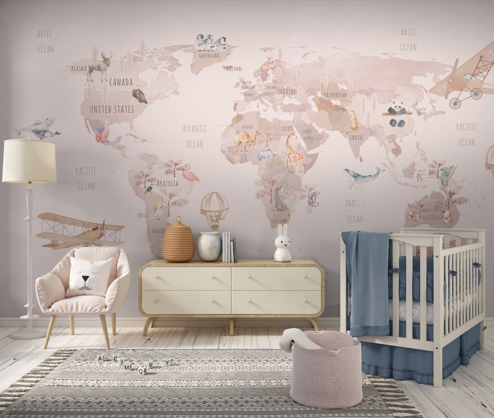 Fototapeta mapa świata bez nasyconych kolorów