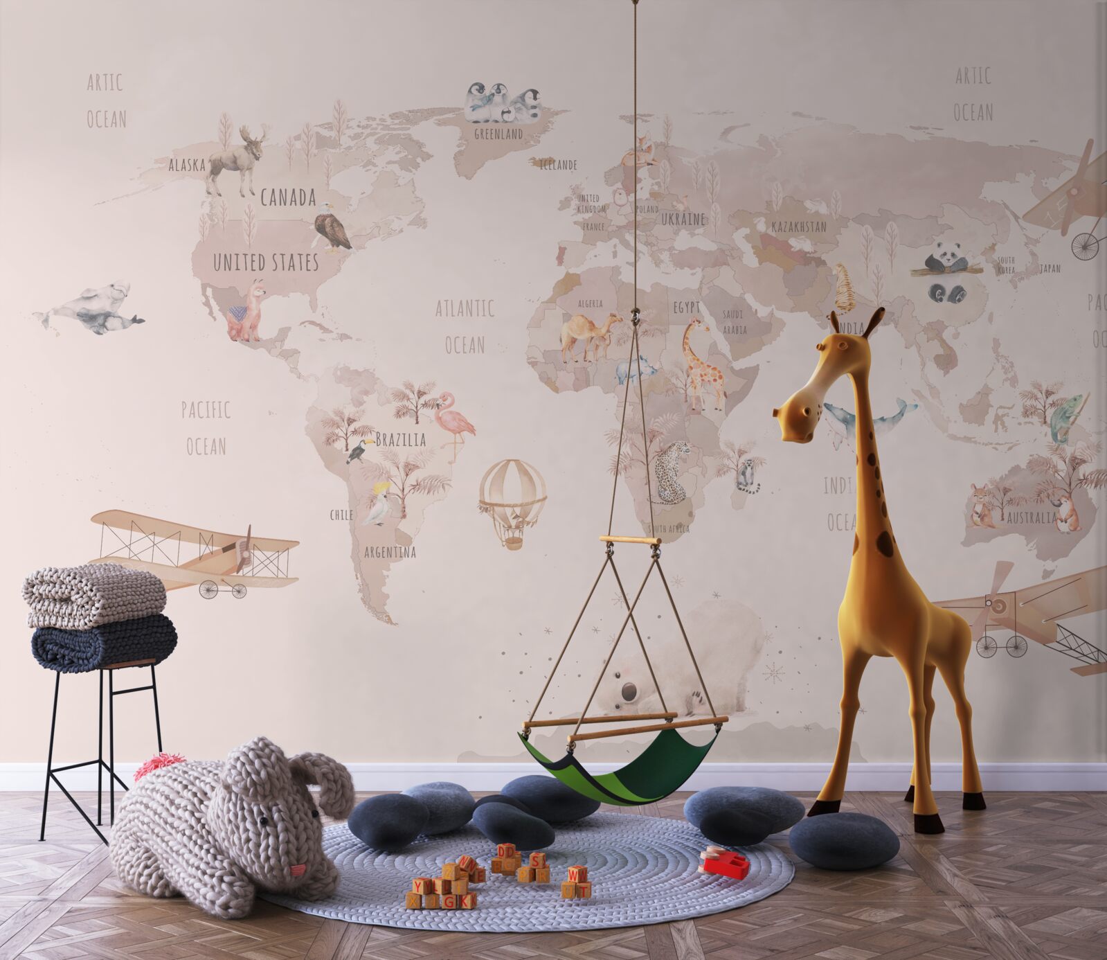 Fototapeta mapa świata bez nasyconych kolorów