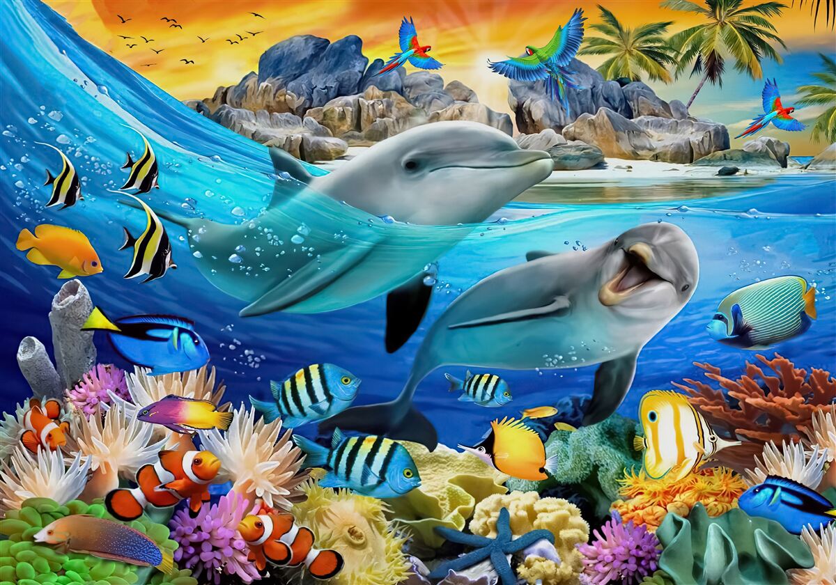 Fototapeta delfiny wypływają na powierzchnię wody