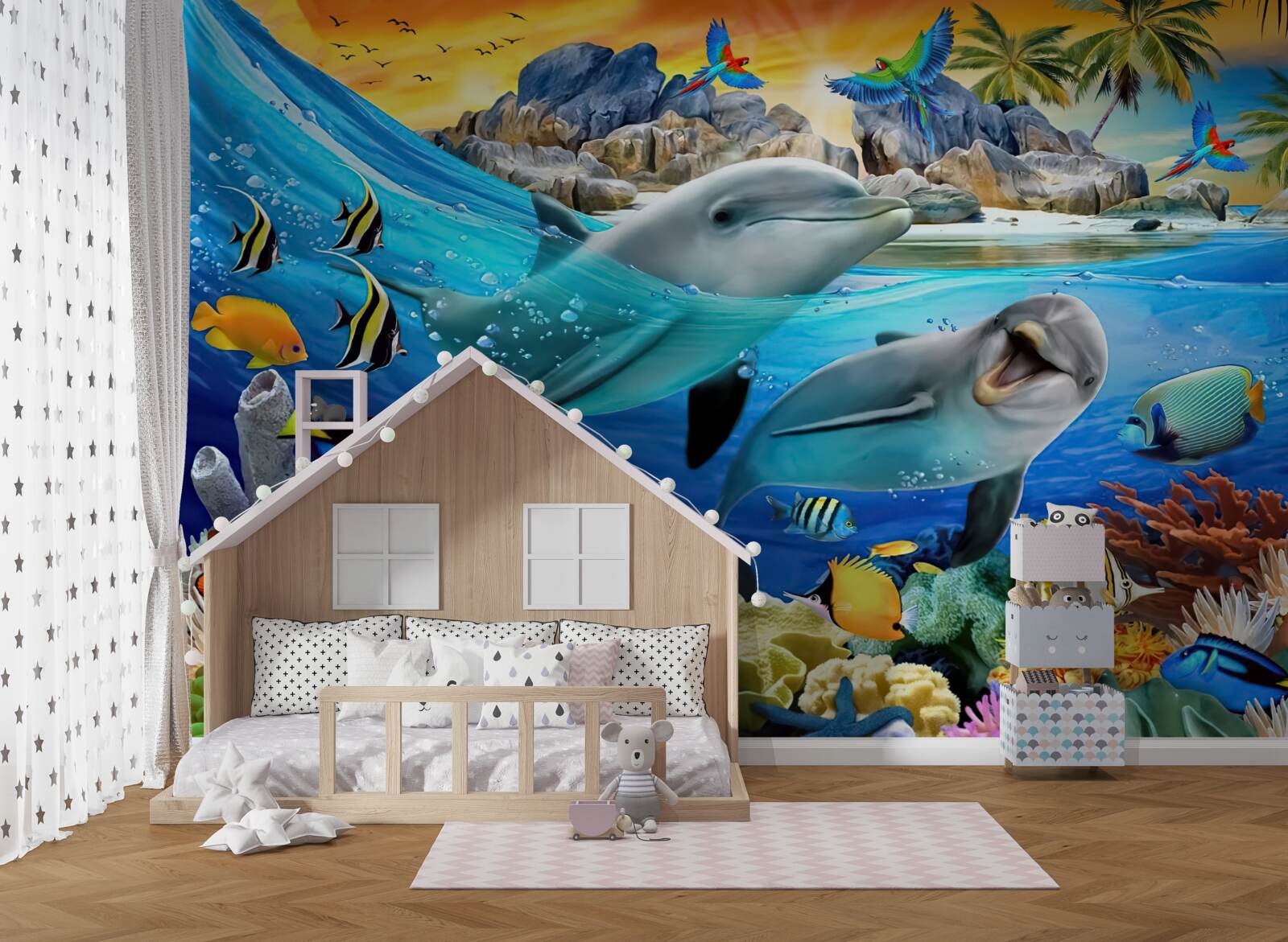 Fototapeta delfiny wypływają na powierzchnię wody