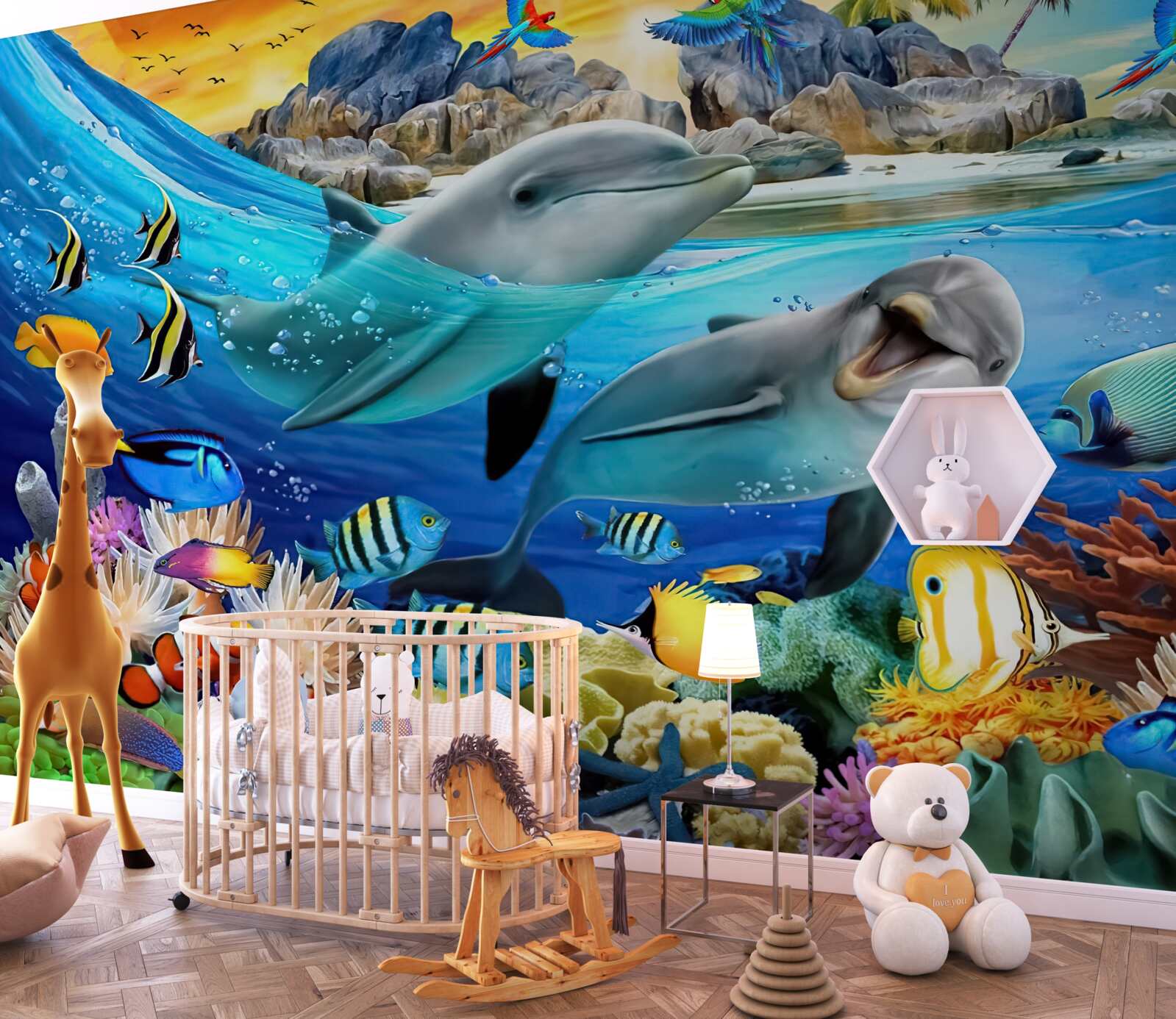 Fototapeta delfiny wypływają na powierzchnię wody