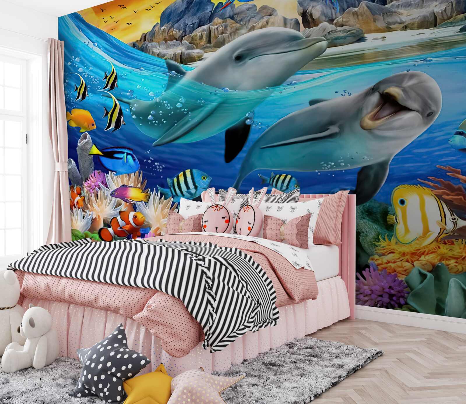 Fototapeta delfiny wypływają na powierzchnię wody