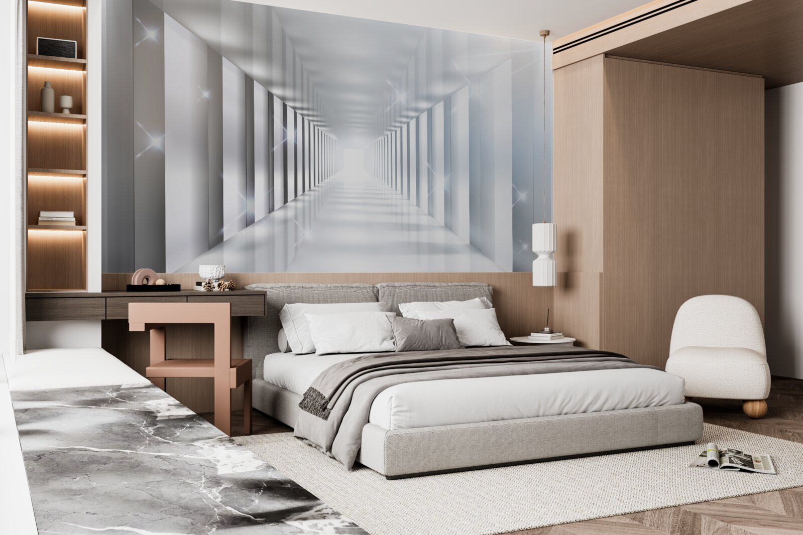 Fototapeta niekończący się tunel wiszący nad miastem