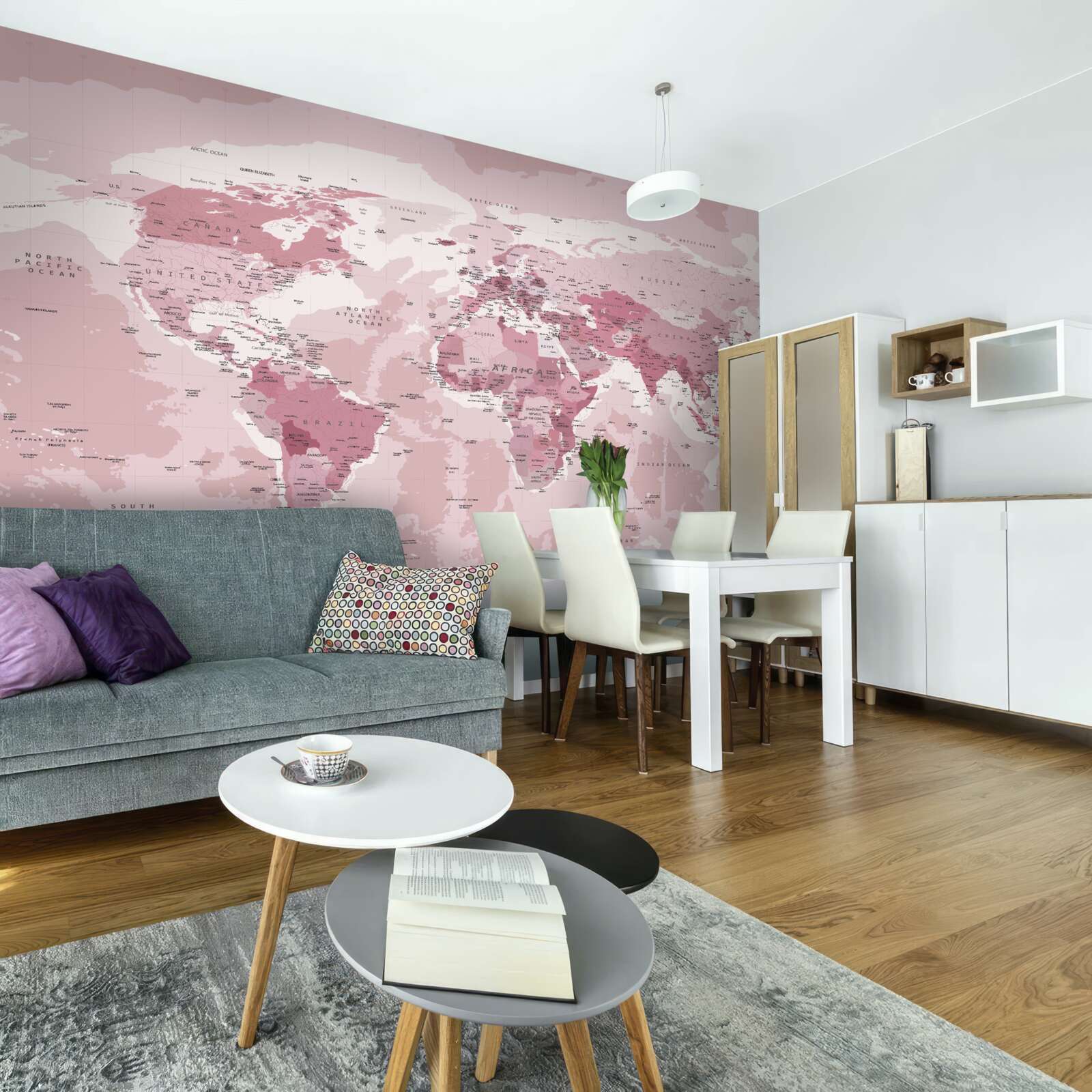 Fototapeta standardowa mapa geograficzna w różowych kolorach