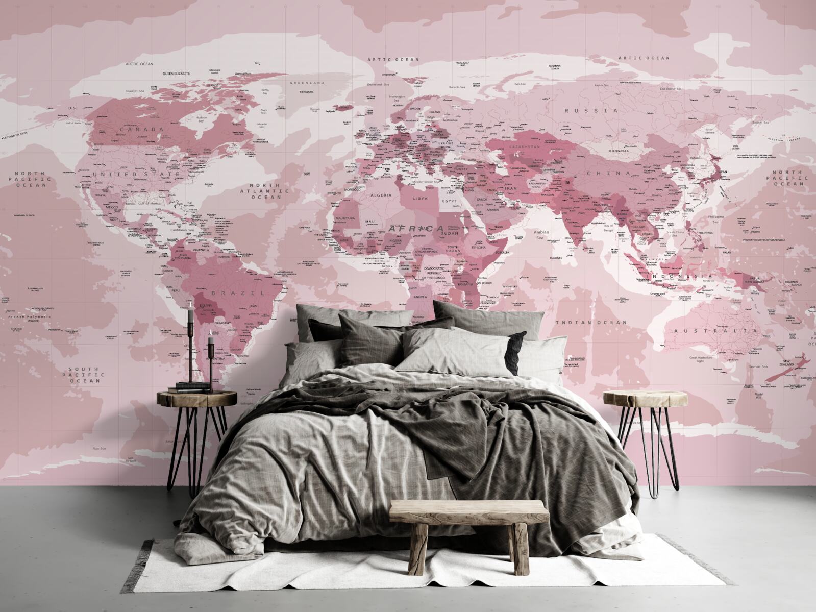 Fototapeta standardowa mapa geograficzna w różowych kolorach