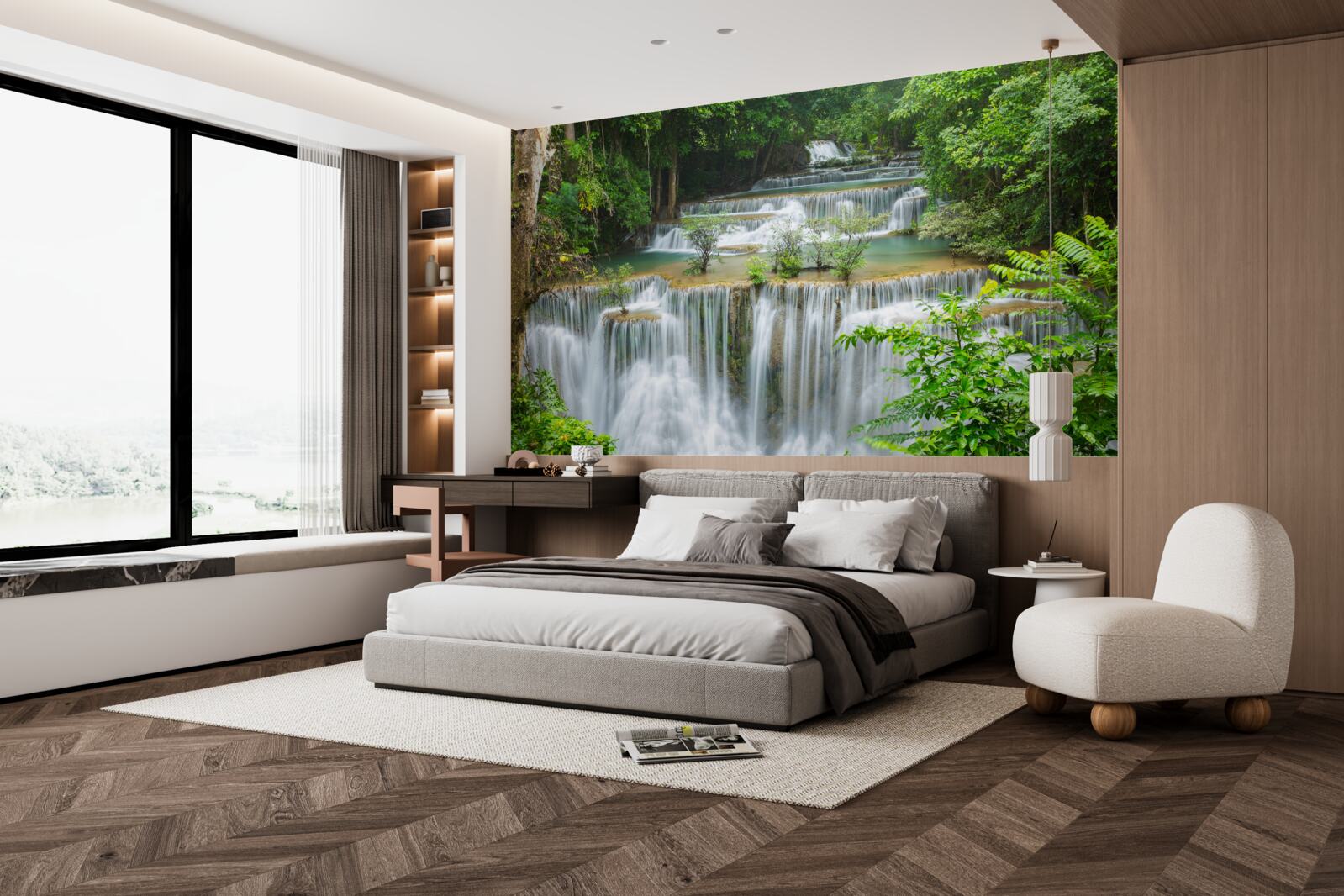 Fototapeta majestatyczny wodospad, z którego woda szybko spada z ogłuszającym hałasem