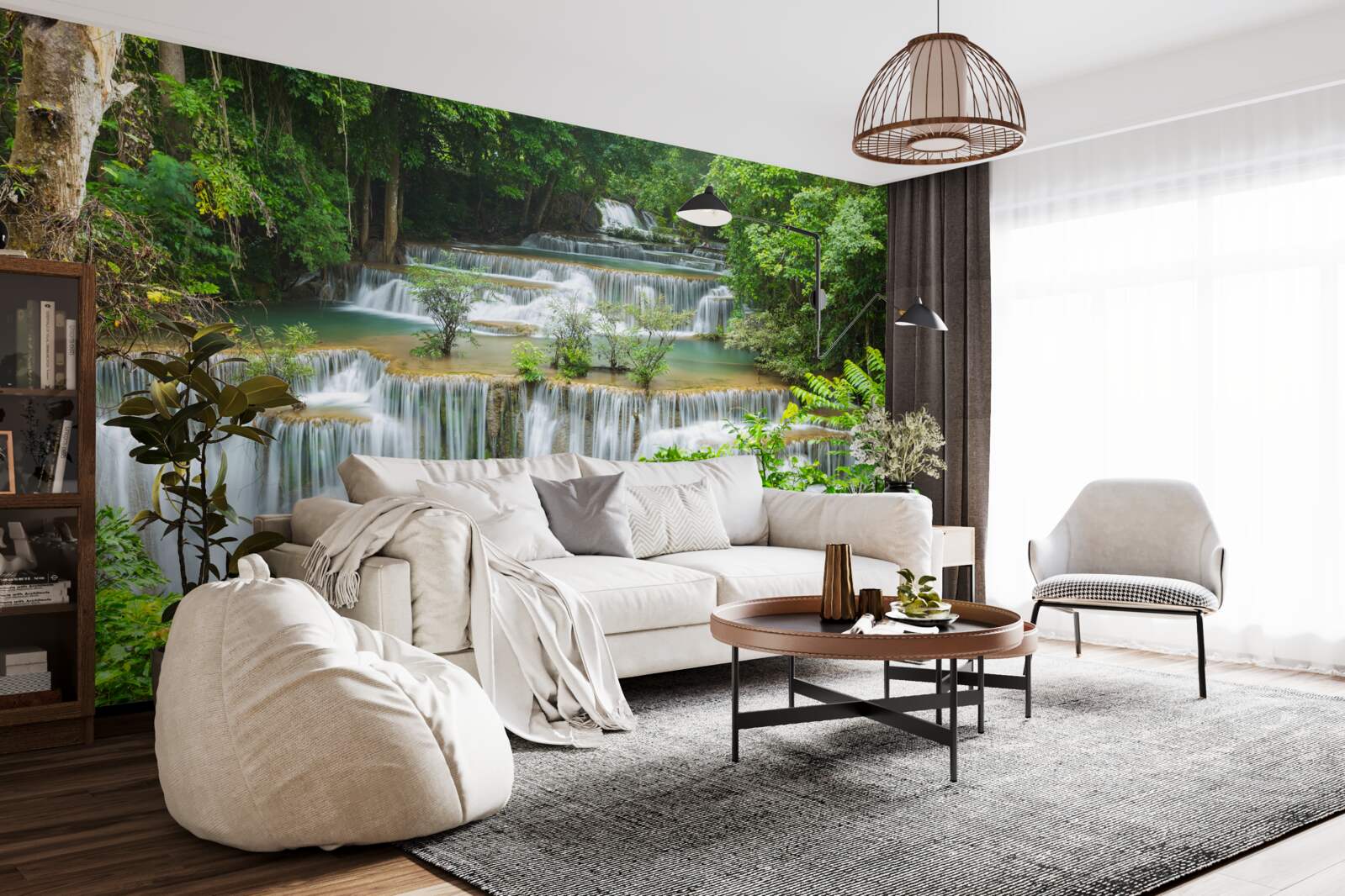 Fototapeta majestatyczny wodospad, z którego woda szybko spada z ogłuszającym hałasem