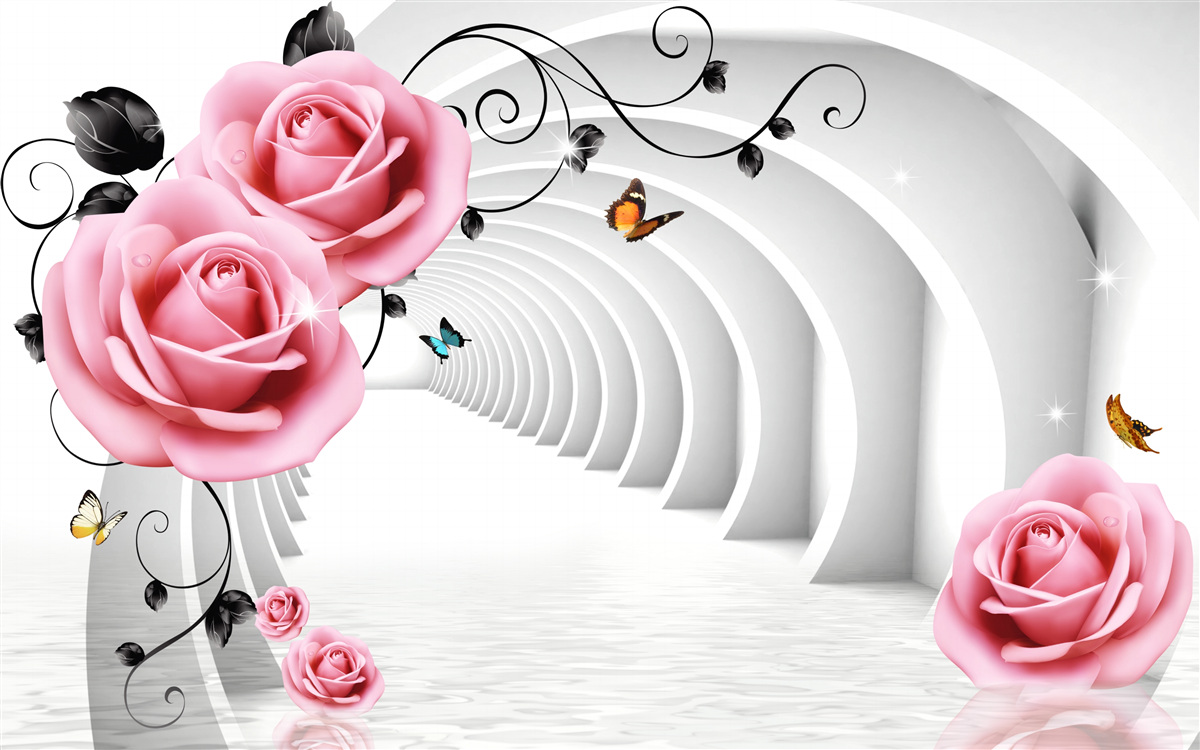 Fototapeta nieustanne świecące przejście i różowawe kwiaty róży