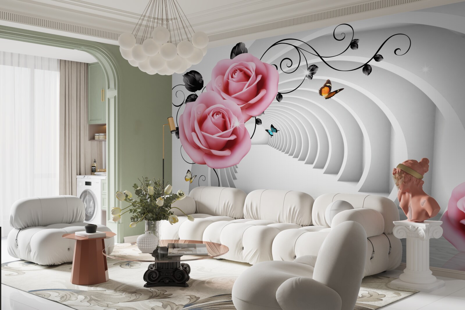 Fototapeta nieustanne świecące przejście i różowawe kwiaty róży