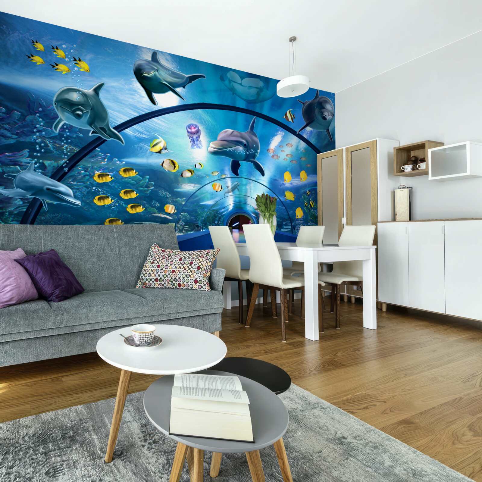 Fototapeta w akwarium są delfiny i ryby