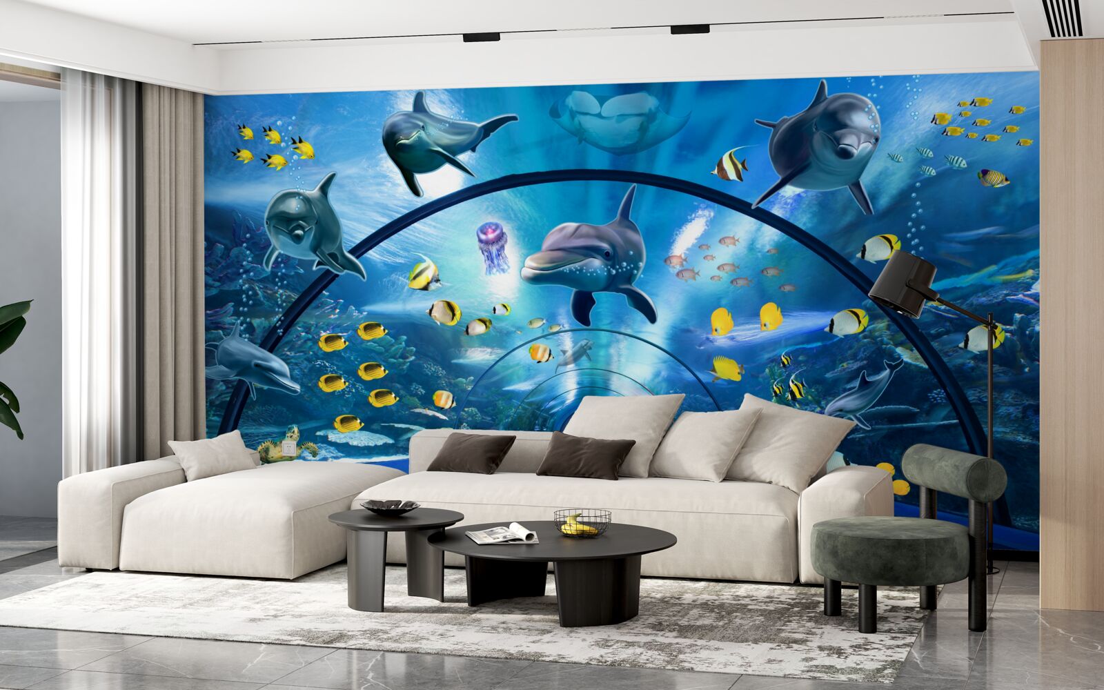 Fototapeta w akwarium są delfiny i ryby