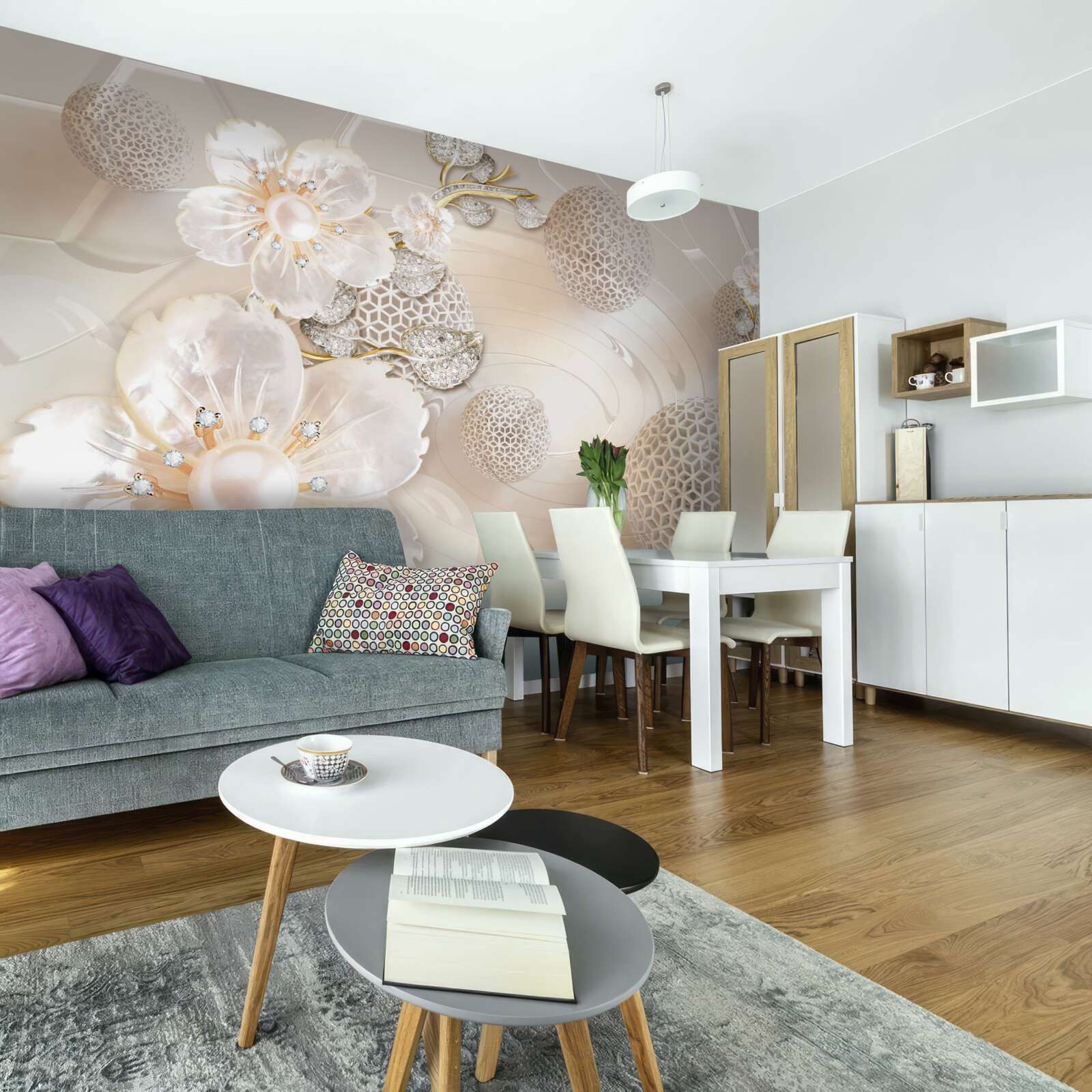 Fototapeta jasne pływające kule i lekkie wieńce botaniczne