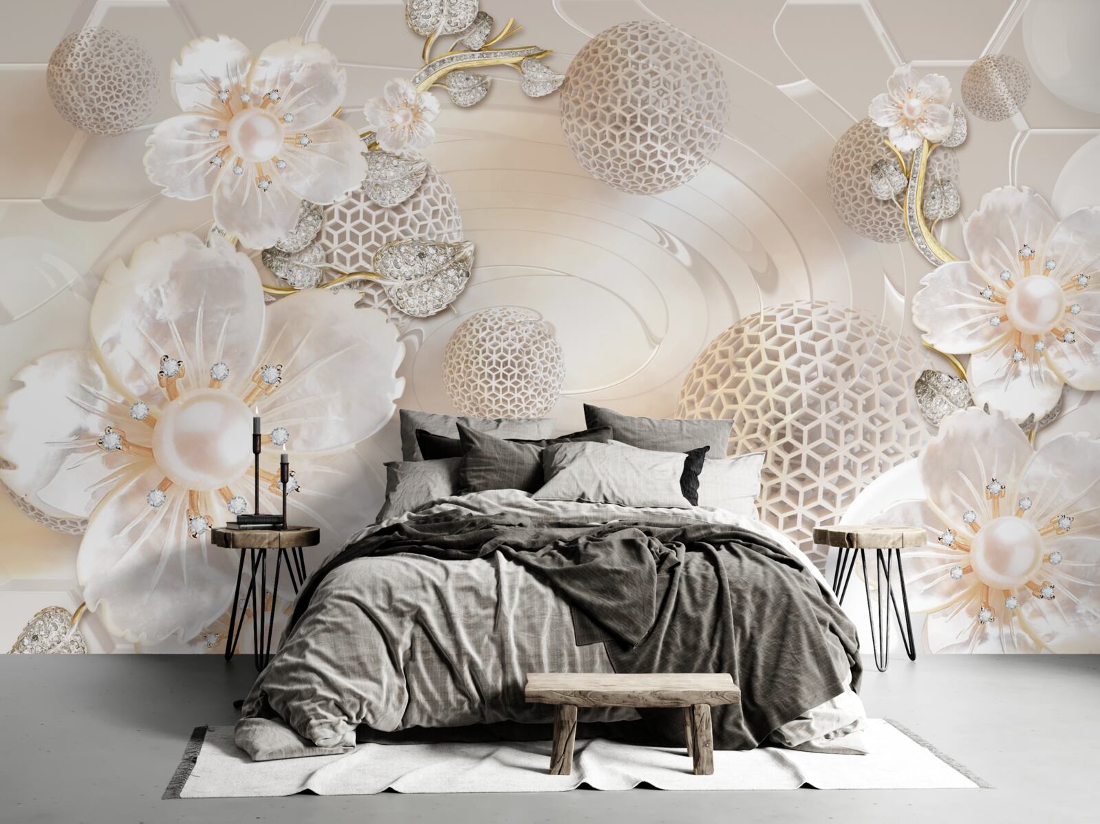 Fototapeta jasne pływające kule i lekkie wieńce botaniczne