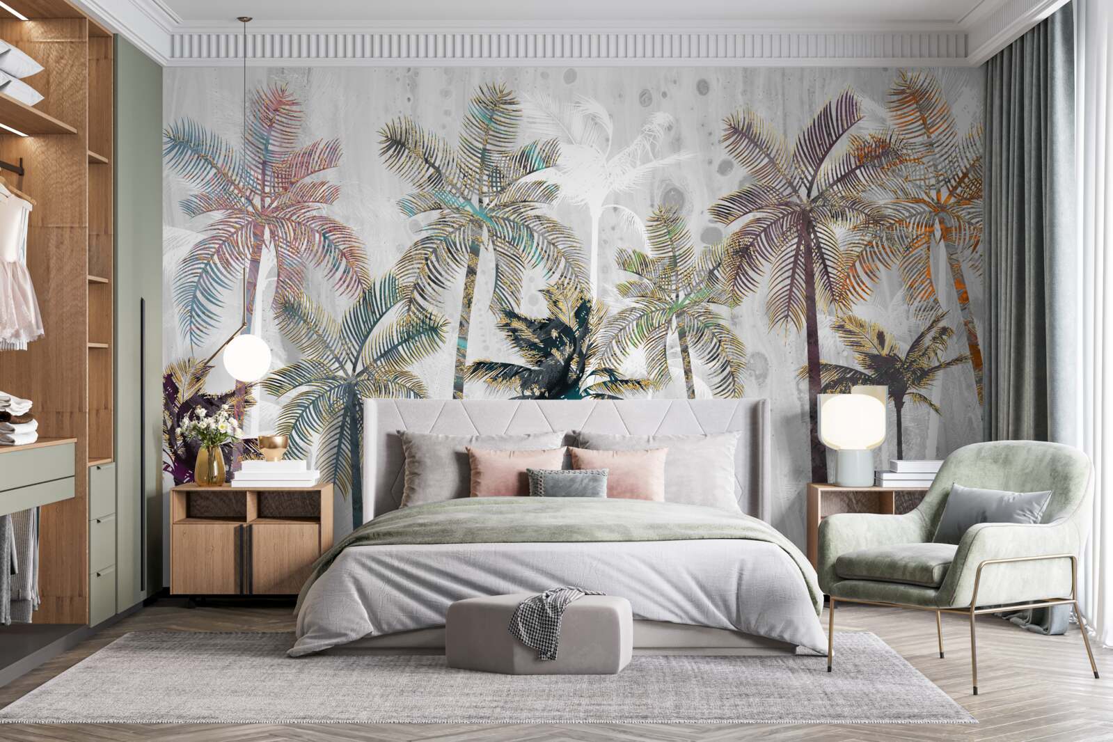 Fototapeta ulewny deszcz wśród palm