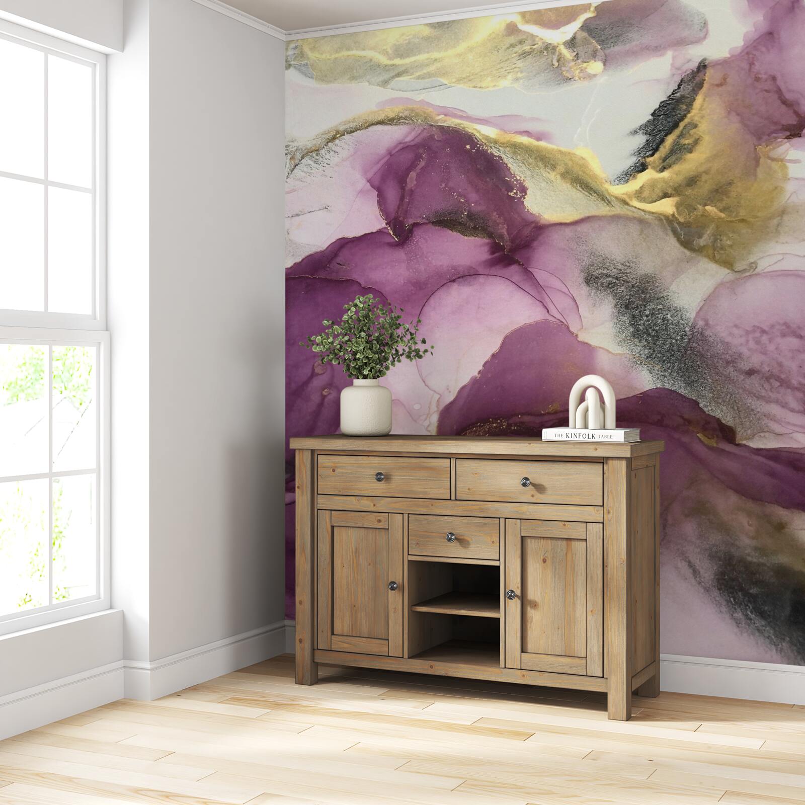 Fototapeta abstrakcja w postaci ptaków na fioletowych liściach