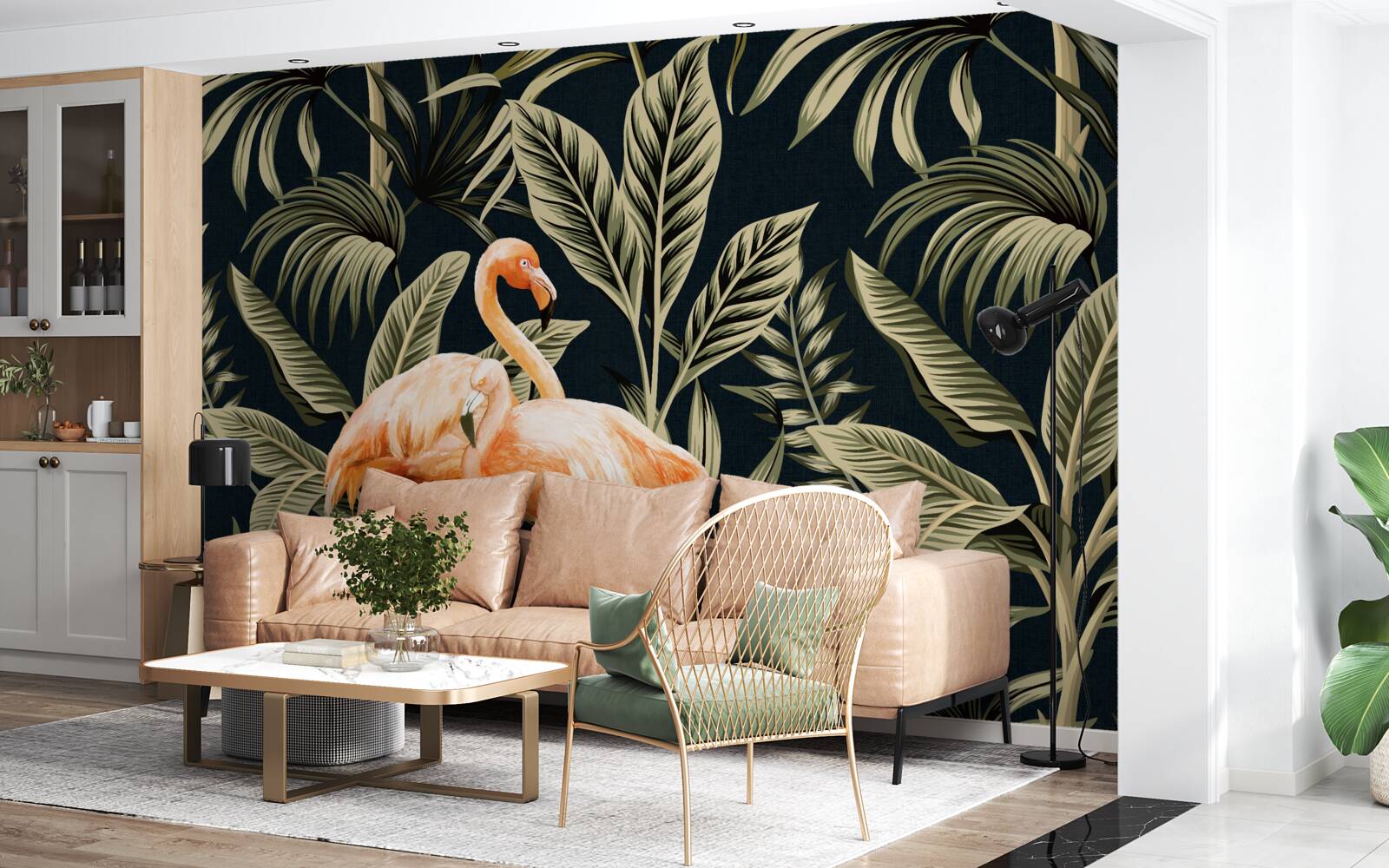 Fototapeta różowe flamingi spacerują po lesie