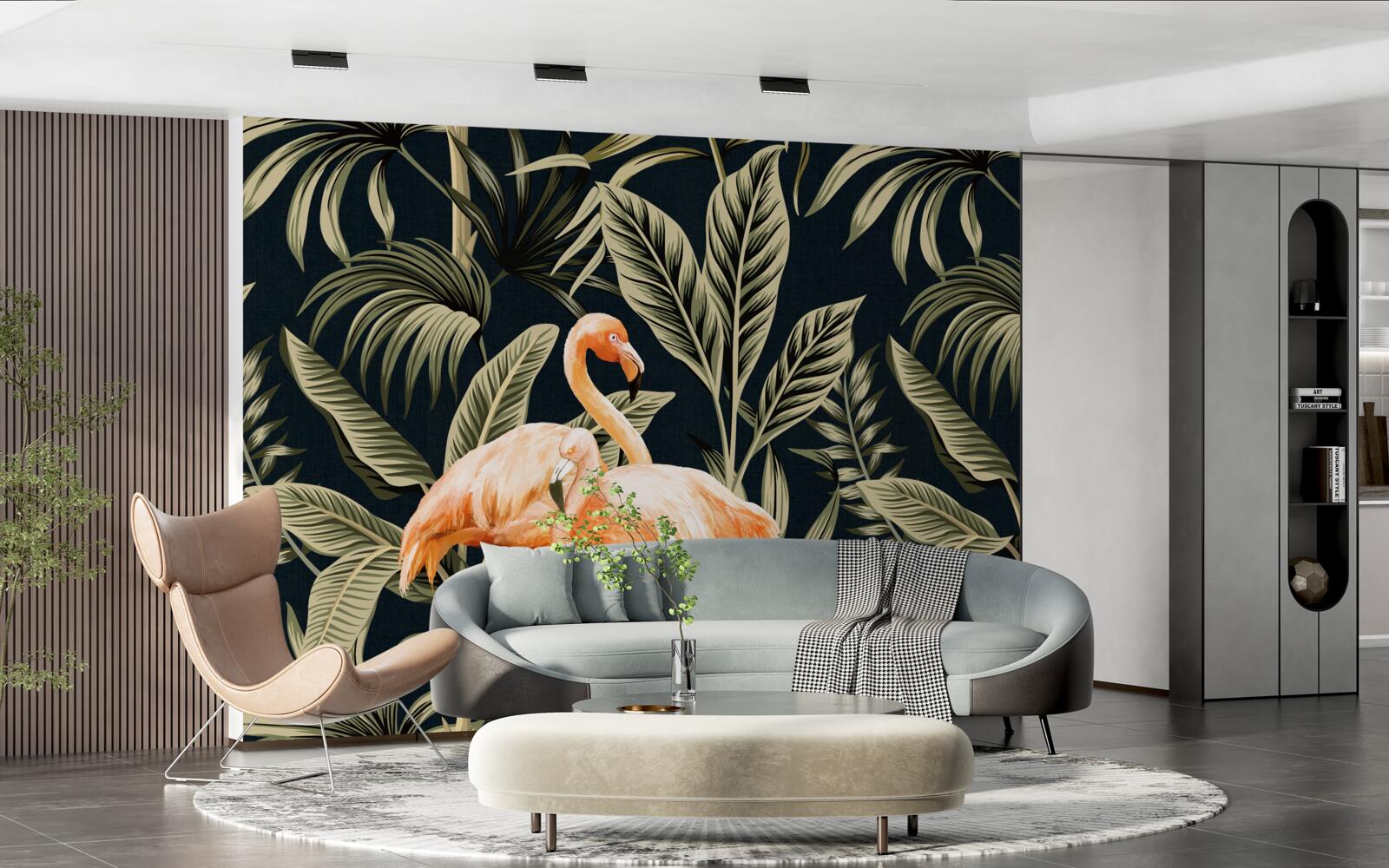 Fototapeta różowe flamingi spacerują po lesie