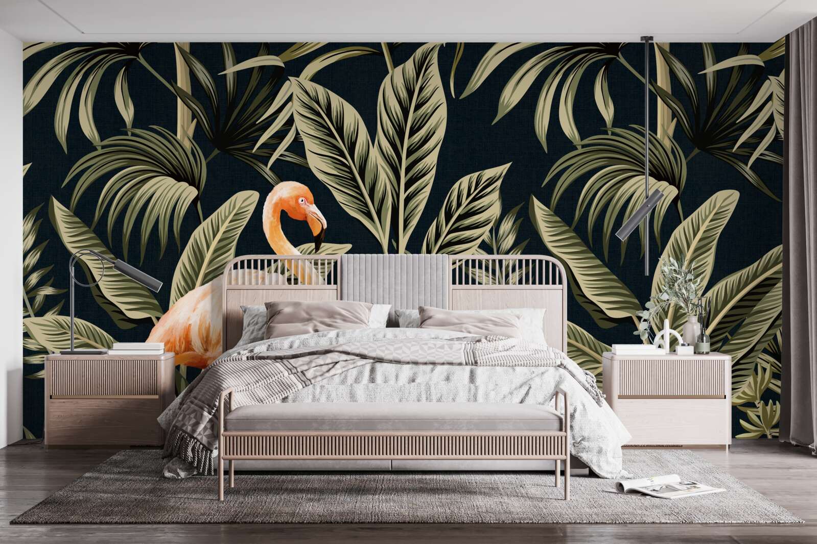 Fototapeta różowe flamingi spacerują po lesie