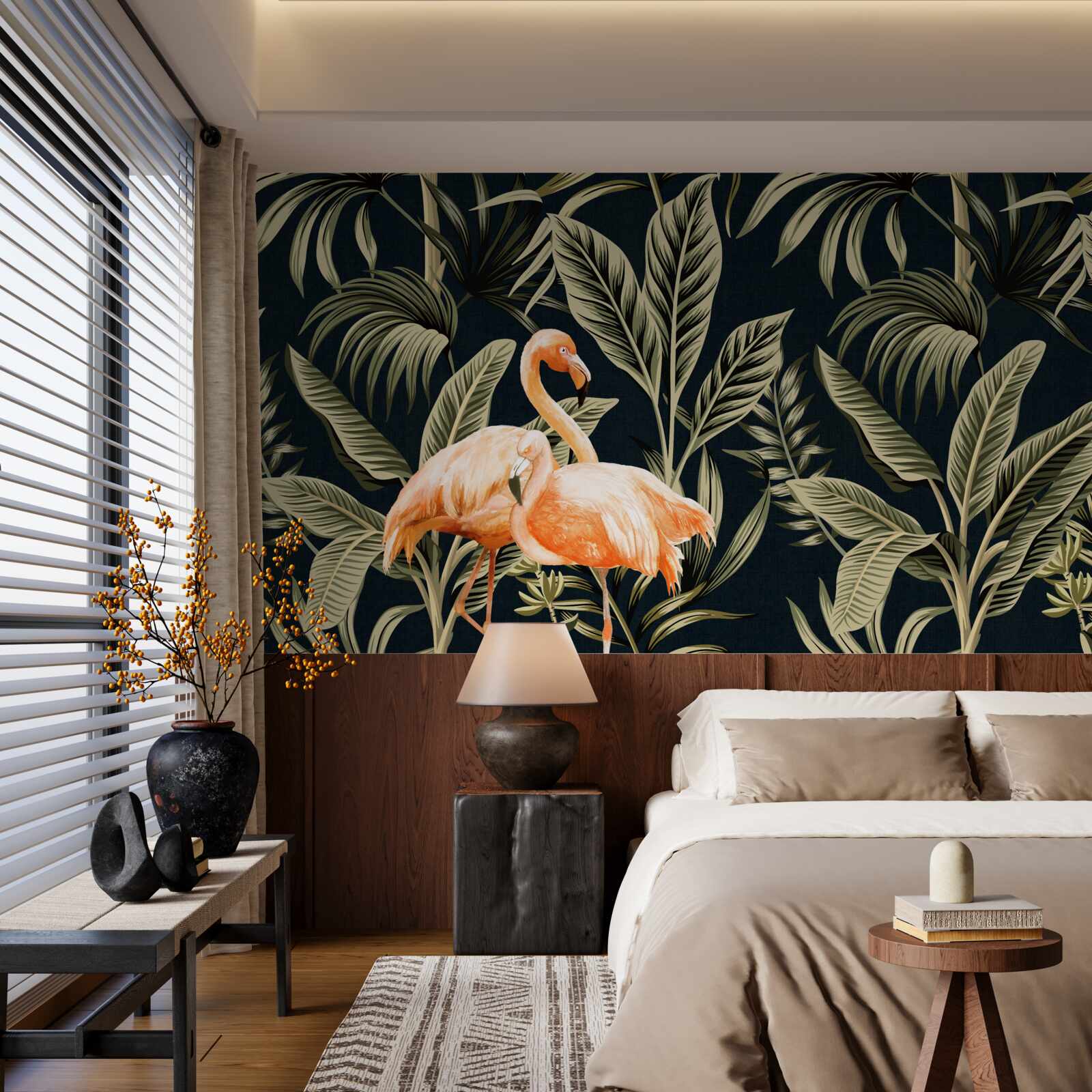 Fototapeta różowe flamingi spacerują po lesie