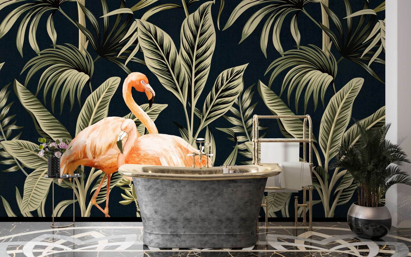 Fototapeta różowe flamingi spacerują po lesie