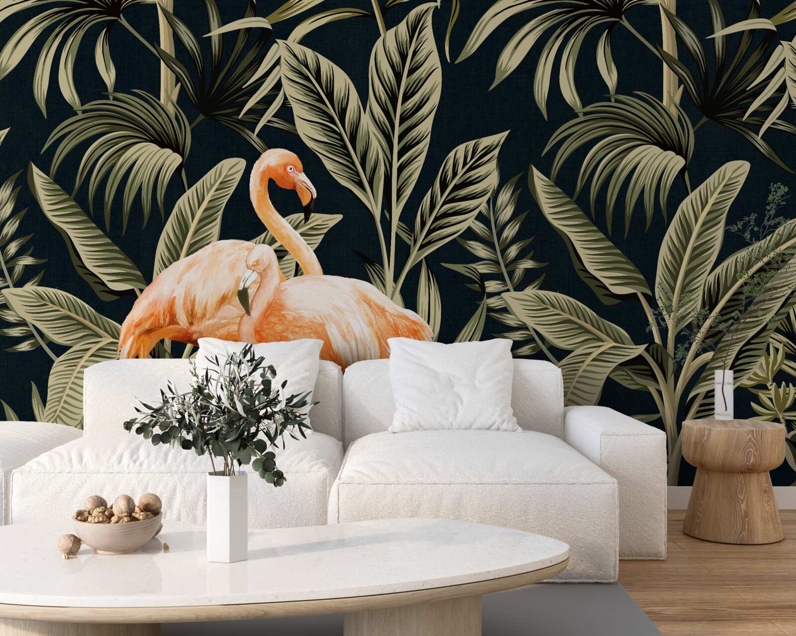 Fototapeta różowe flamingi spacerują po lesie