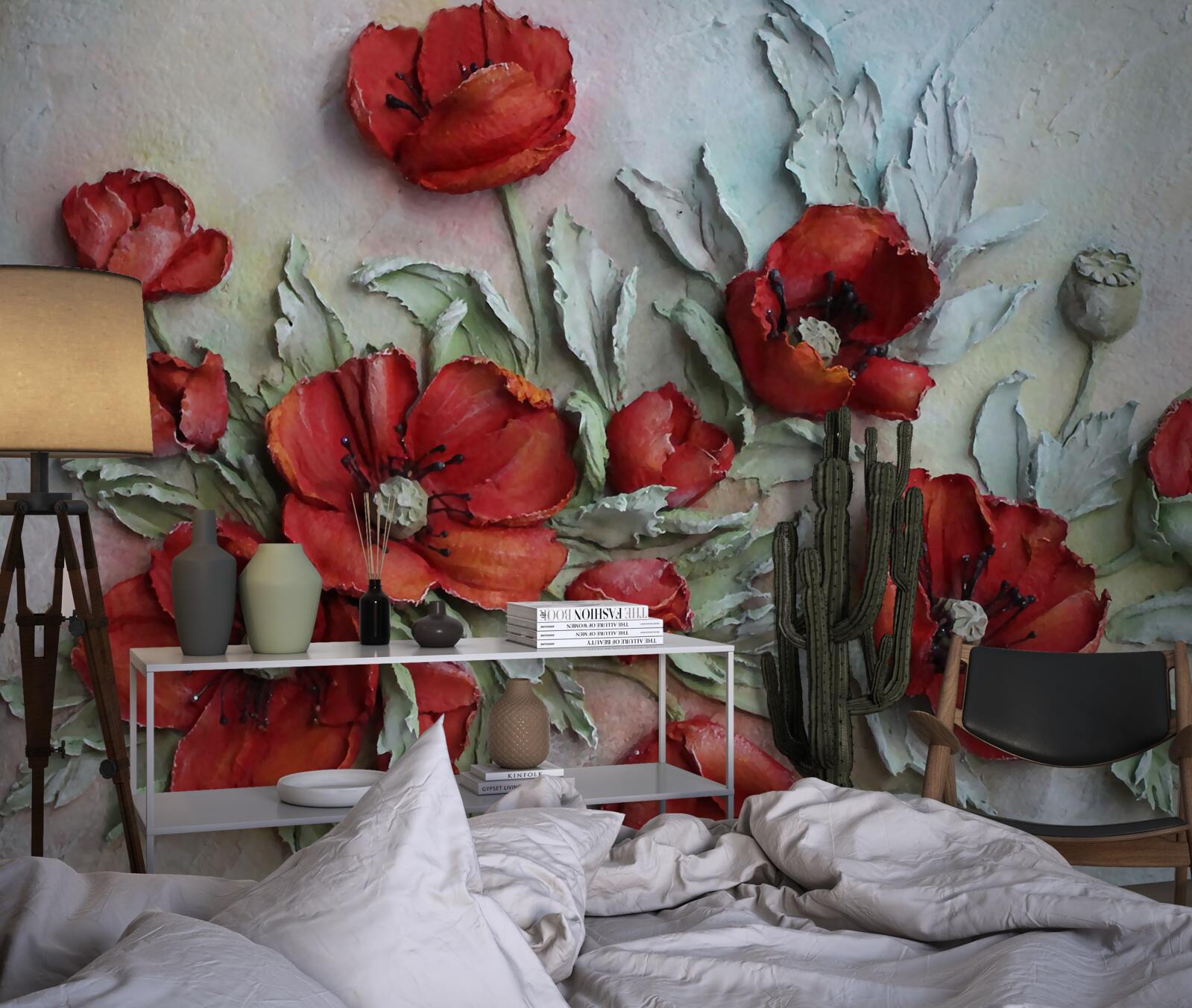 Fototapeta jasnoczerwone maki o teksturowanej strukturze