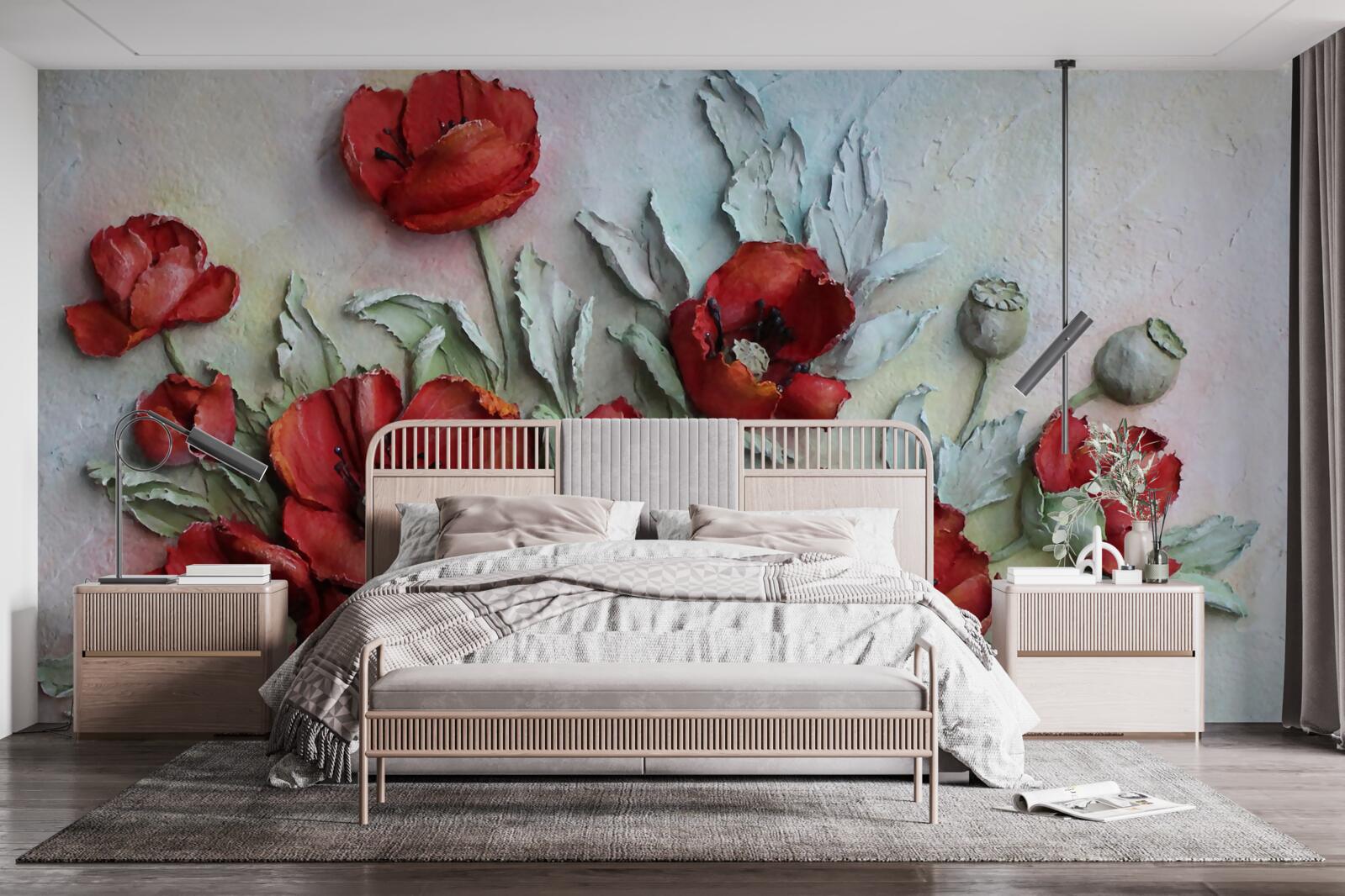 Fototapeta jasnoczerwone maki o teksturowanej strukturze