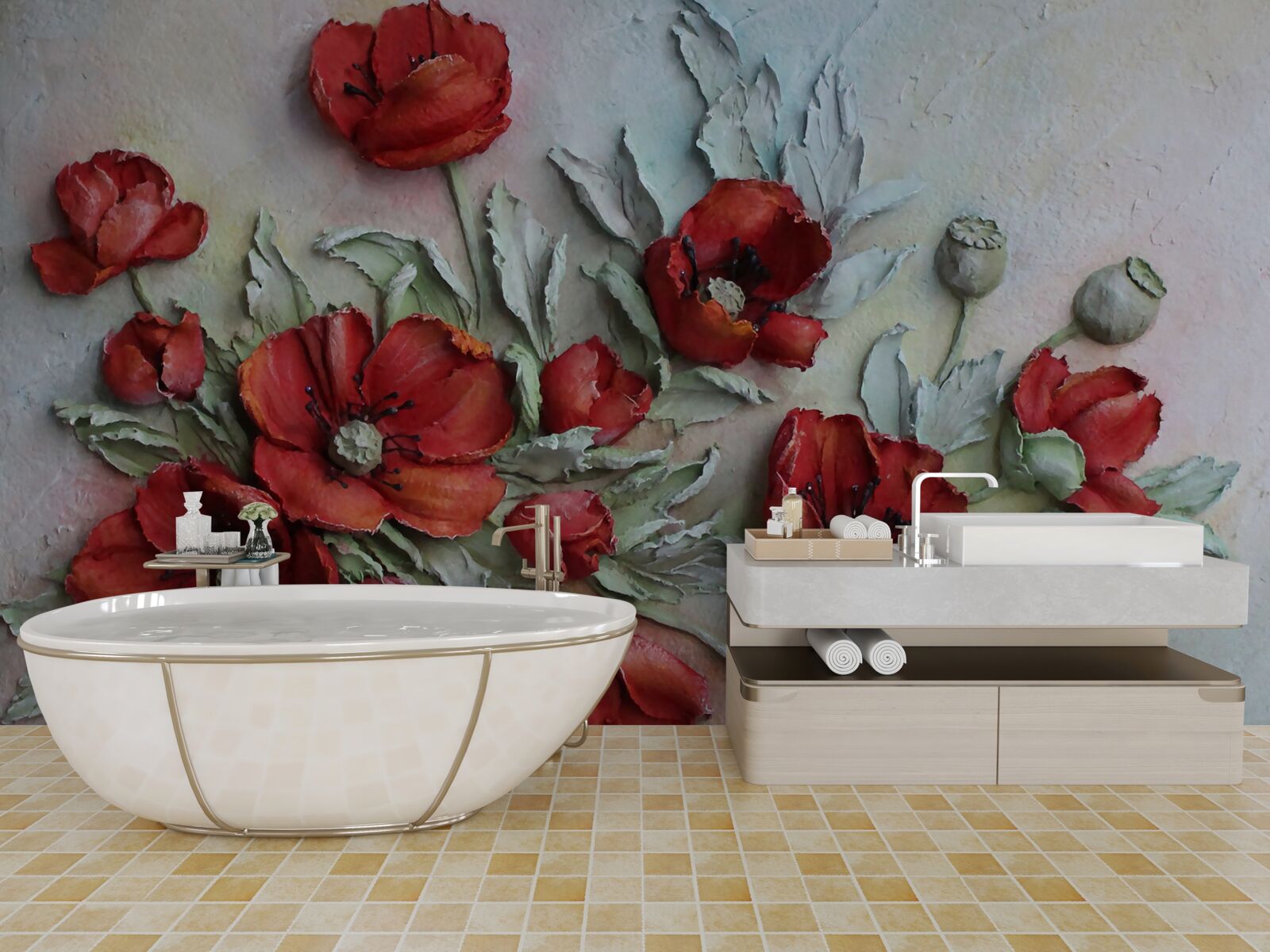 Fototapeta jasnoczerwone maki o teksturowanej strukturze