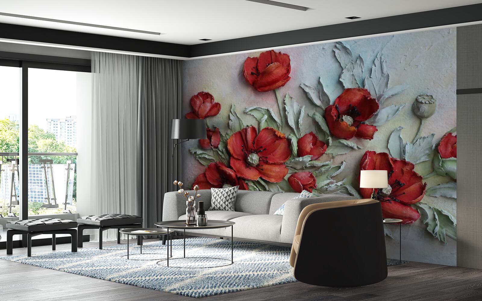 Fototapeta jasnoczerwone maki o teksturowanej strukturze