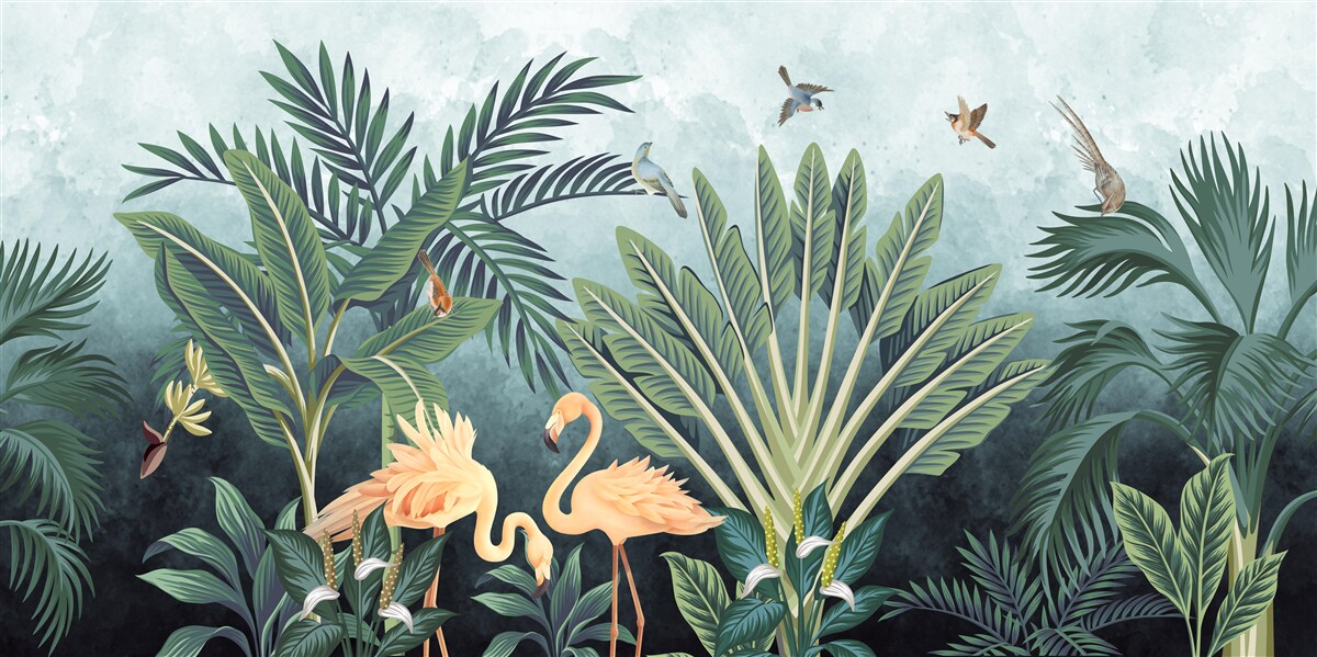 Fototapeta w dżungli na wodzie świecą różowe flamingi