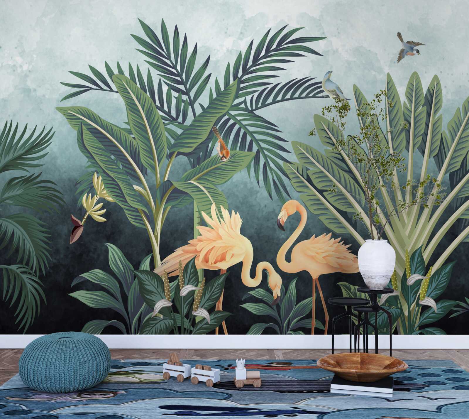 Fototapeta w dżungli na wodzie świecą różowe flamingi