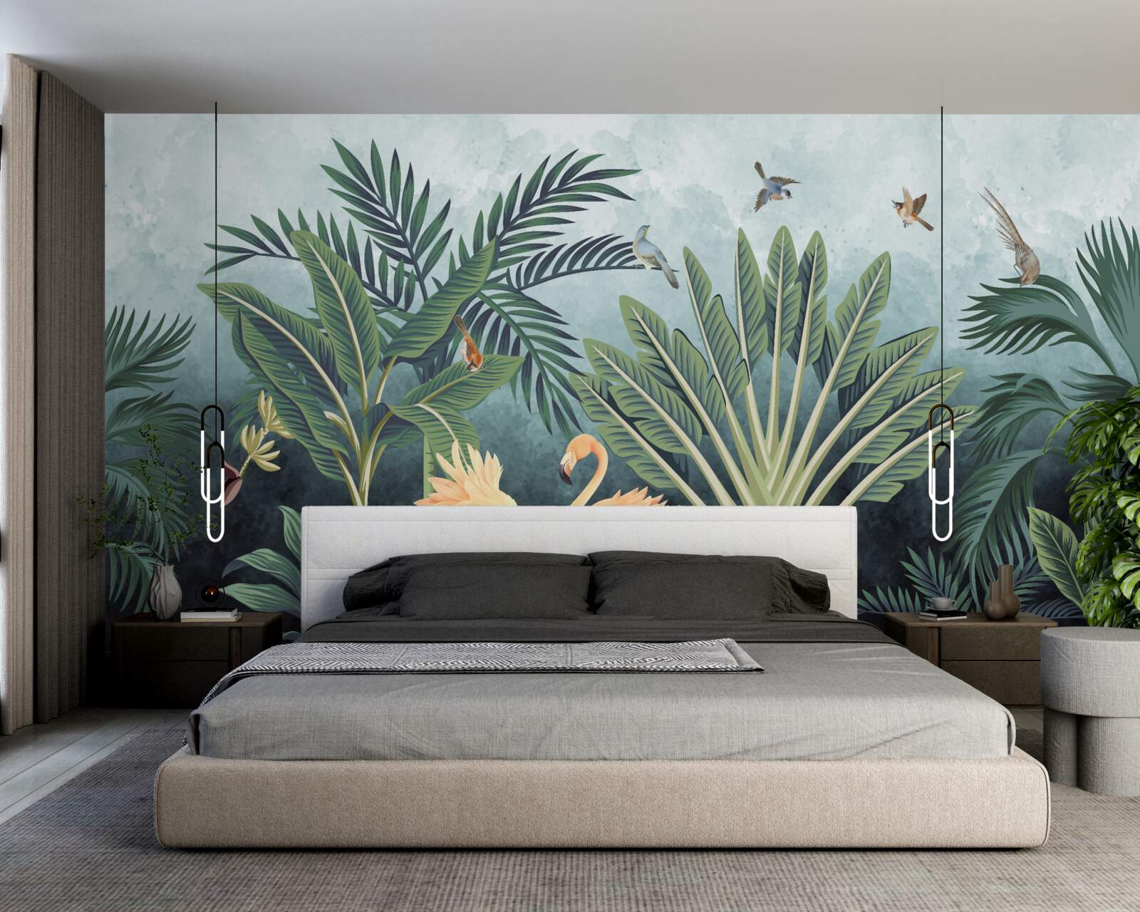 Fototapeta w dżungli na wodzie świecą różowe flamingi