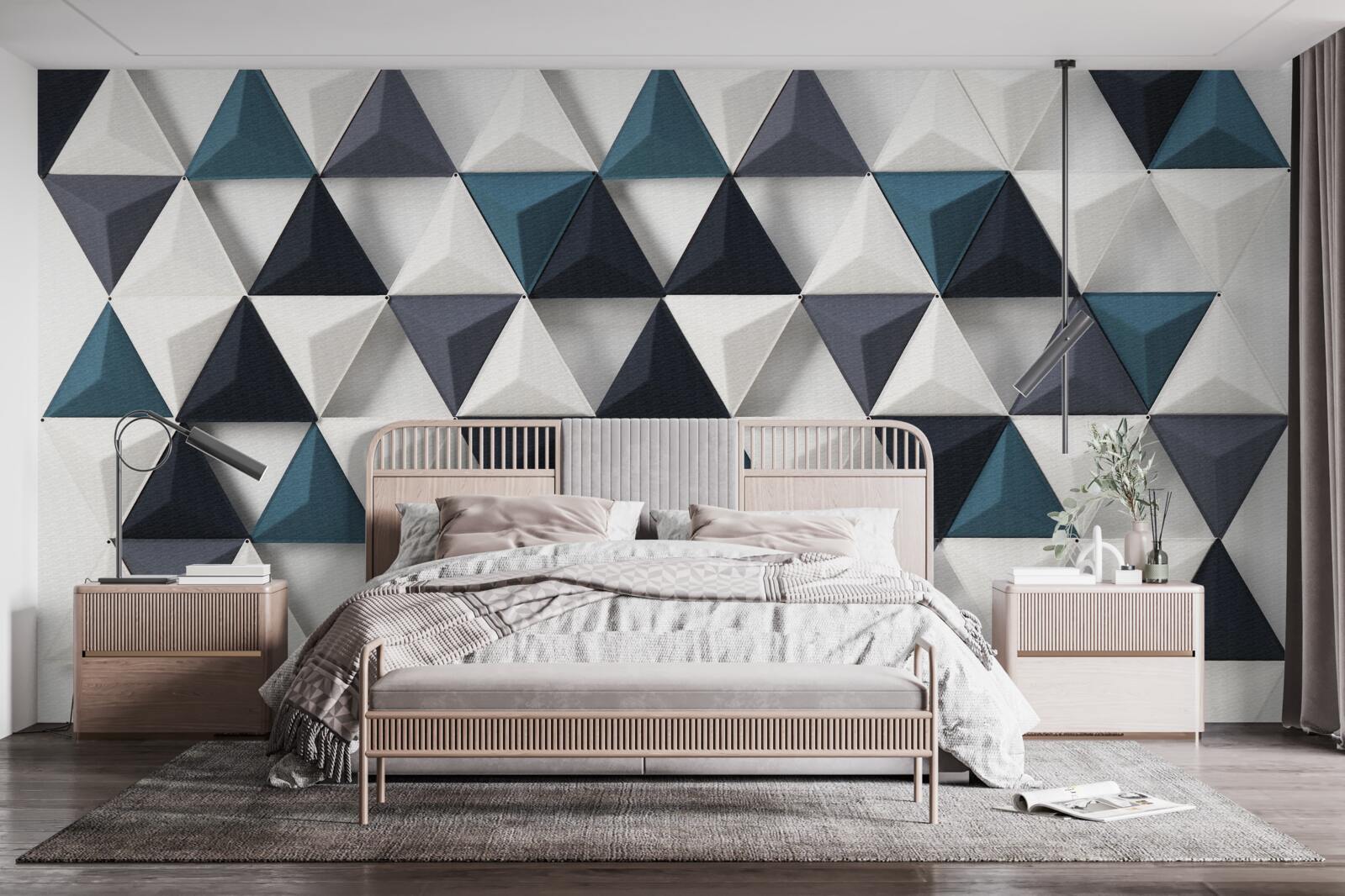 Fototapeta trójkąty wolumetryczne w odcieniach bieli i szmaragdu