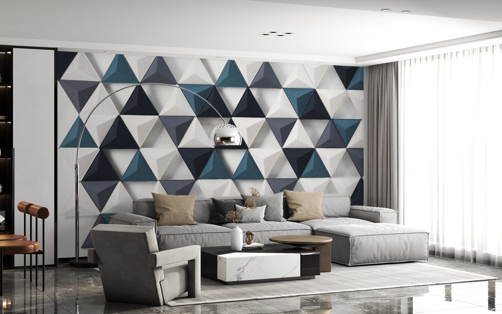 Fototapeta trójkąty wolumetryczne w odcieniach bieli i szmaragdu