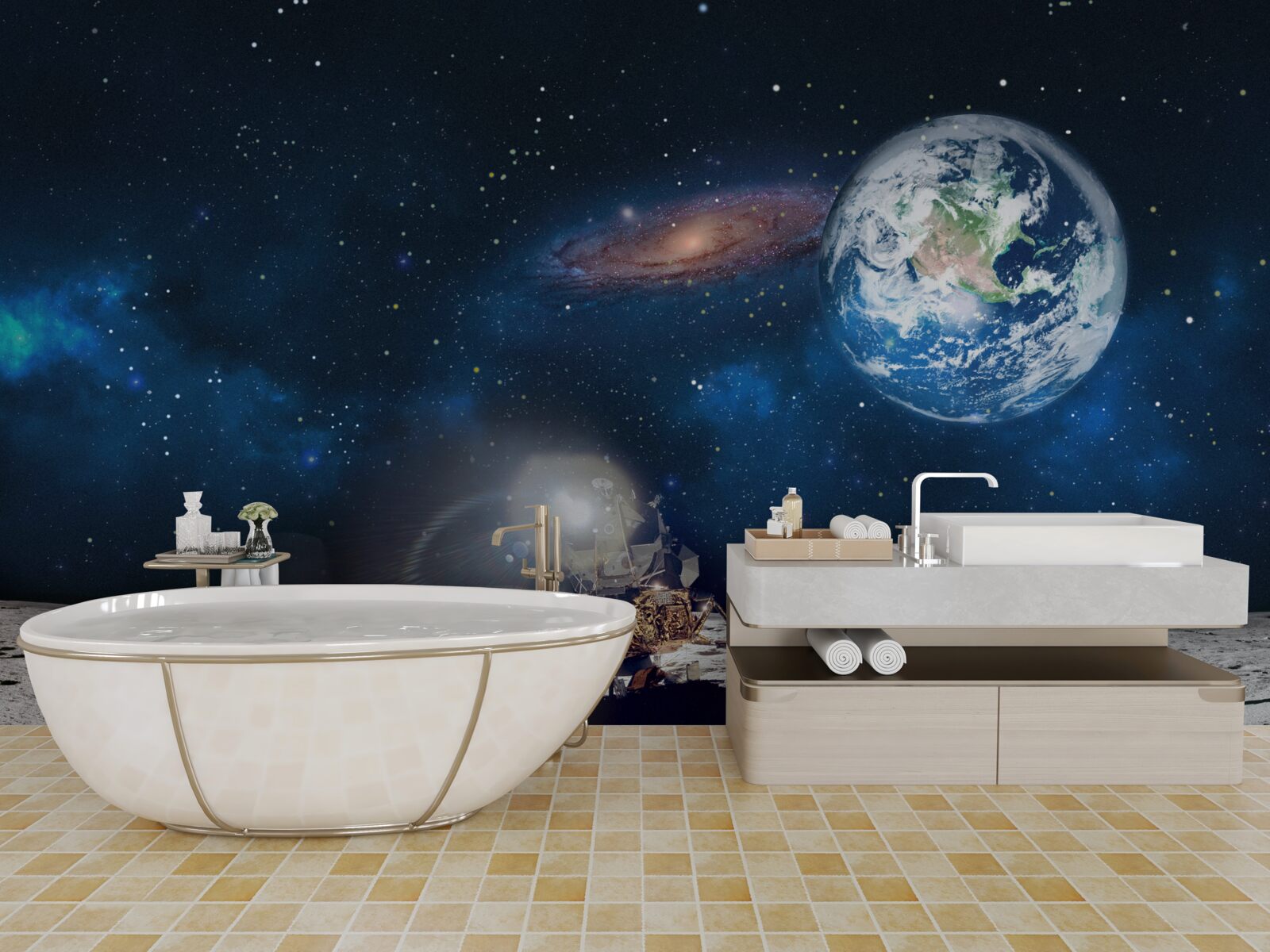 Fototapeta widok ziemi z kosmicznej perspektywy księżyca z elementami futurystycznymi