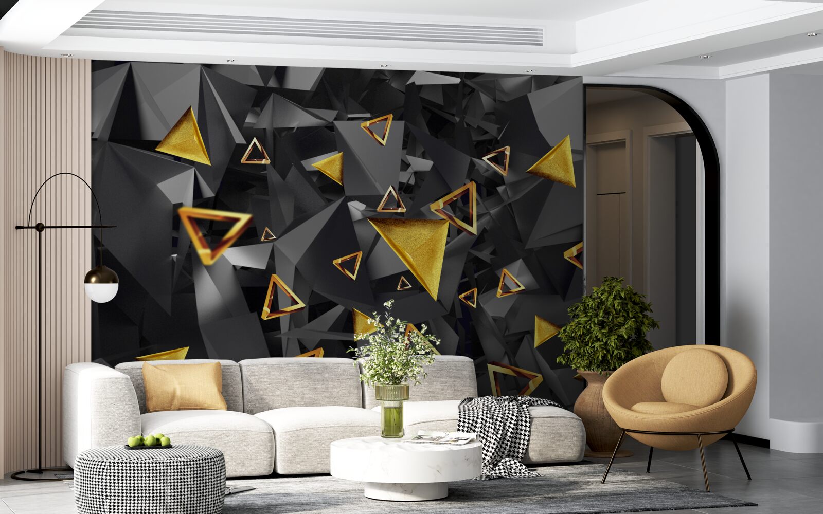 Fototapeta złote trójkąty powstające przeciwko ciemności