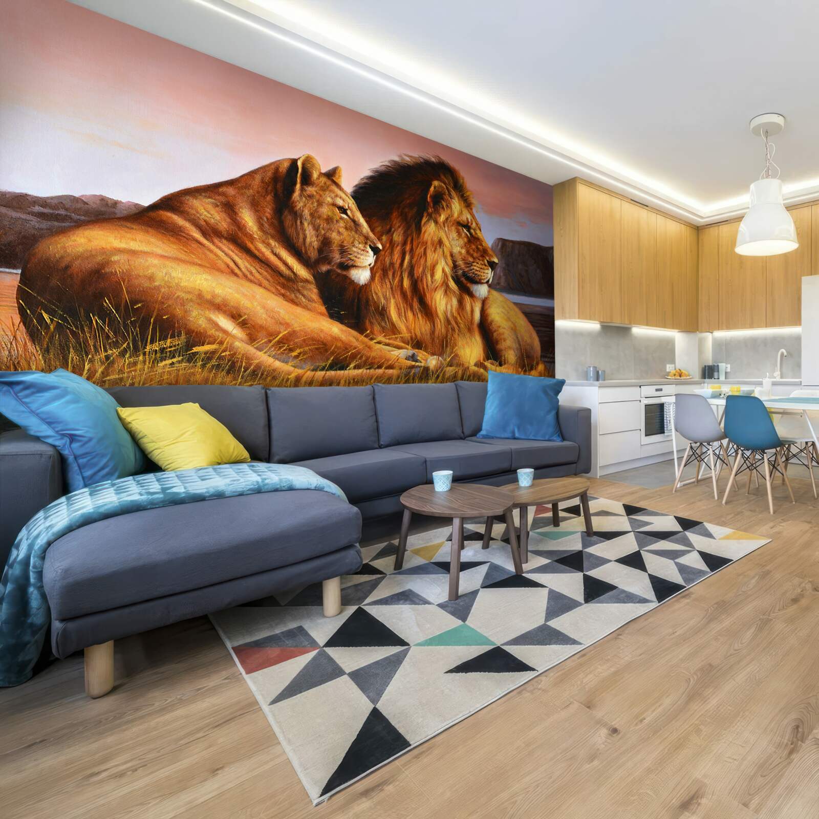 Fototapeta rodzina lwów czuwa nad swoimi dziećmi