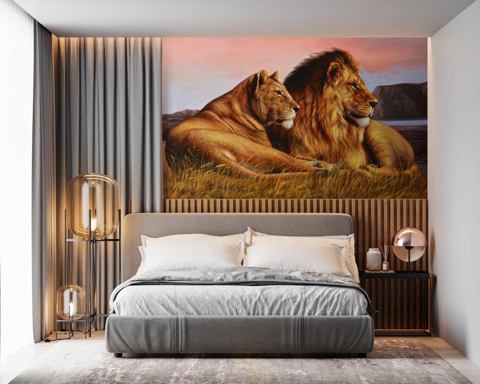 Fototapeta rodzina lwów czuwa nad swoimi dziećmi