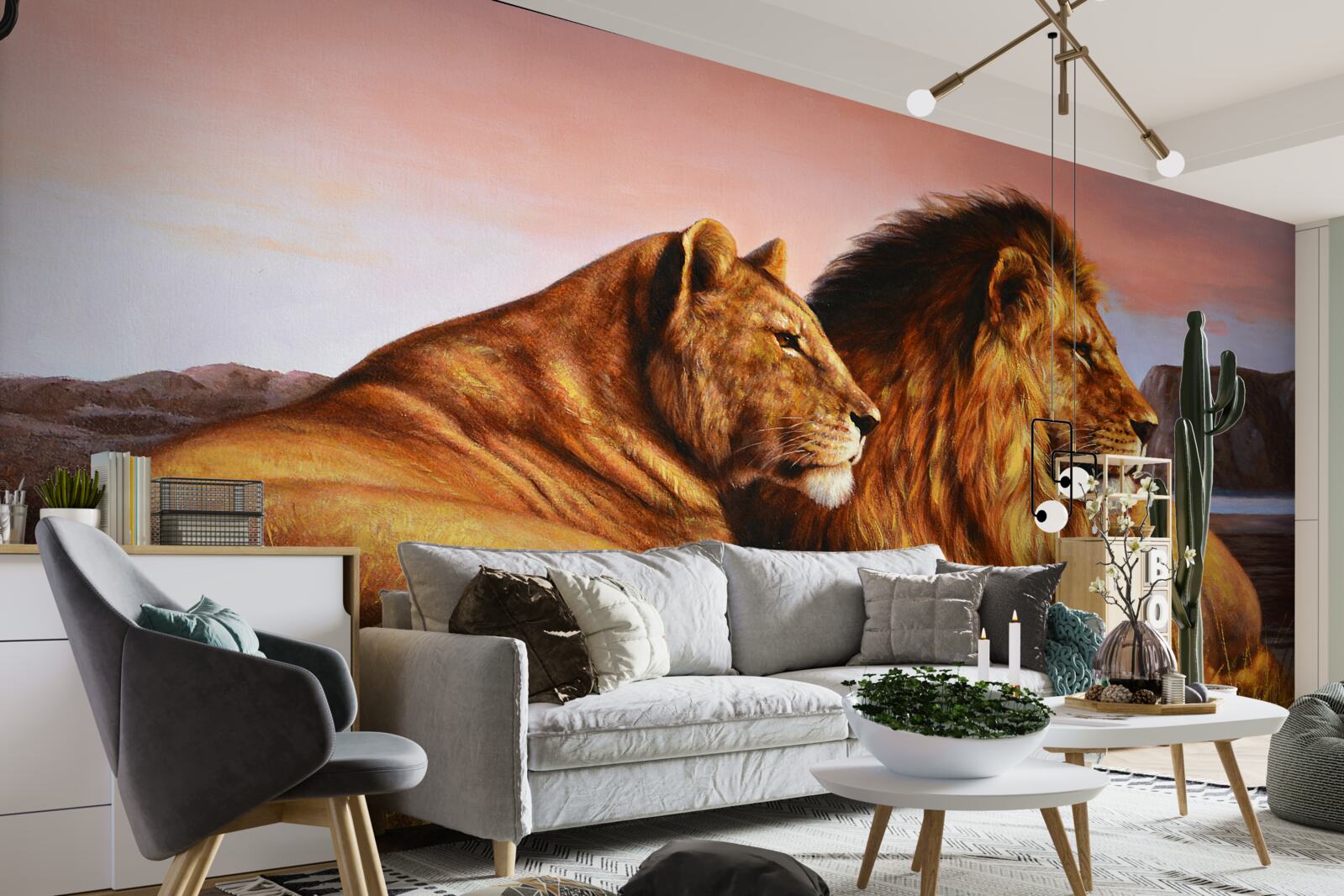 Fototapeta rodzina lwów czuwa nad swoimi dziećmi