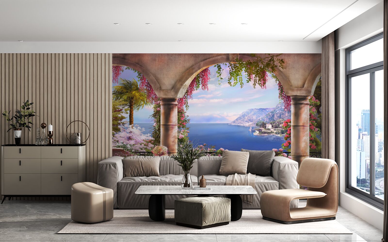 Fototapeta Łuki wykonane z kamienia znajdują się w pobliżu brzegów błękitnego morza