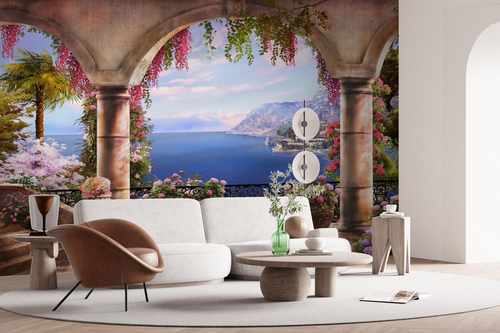 Fototapeta Łuki wykonane z kamienia znajdują się w pobliżu brzegów błękitnego morza