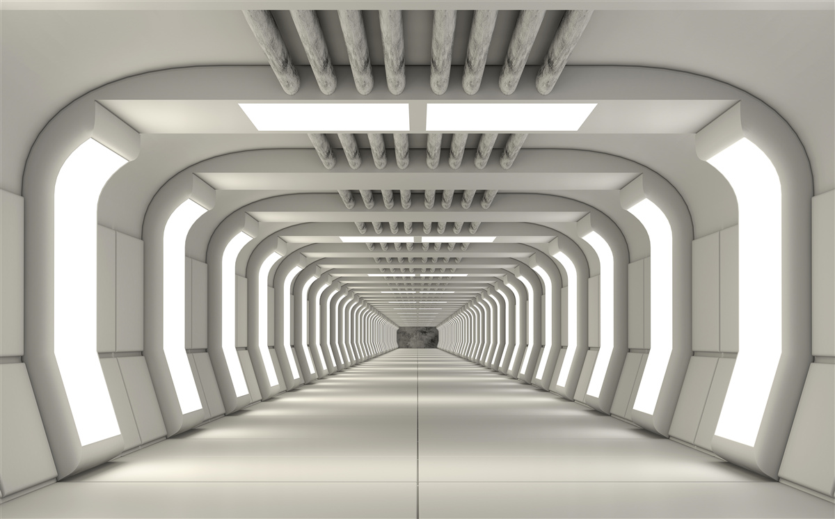 Fototapeta oświecony korytarz bez końca w stylu futuryzmu