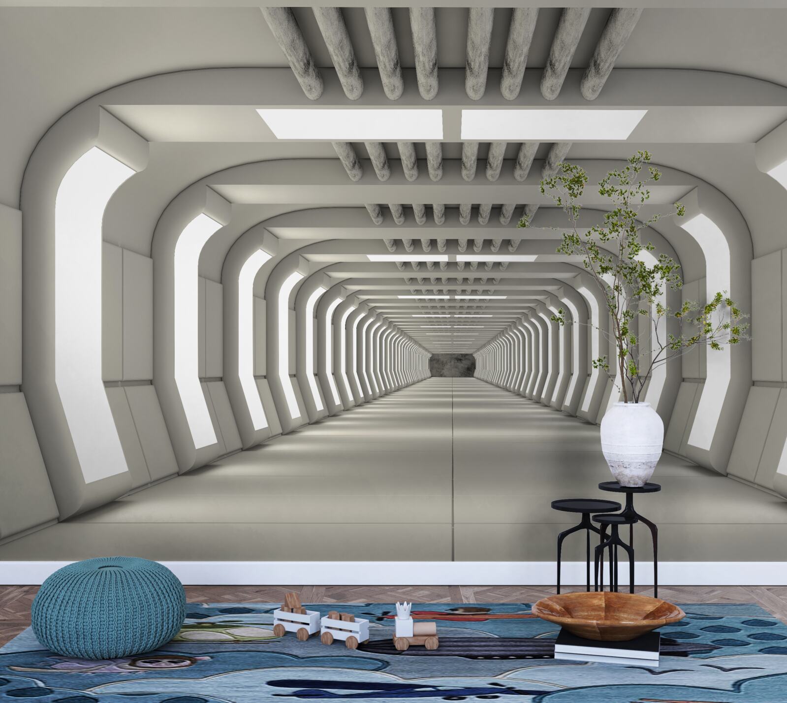 Fototapeta oświecony korytarz bez końca w stylu futuryzmu